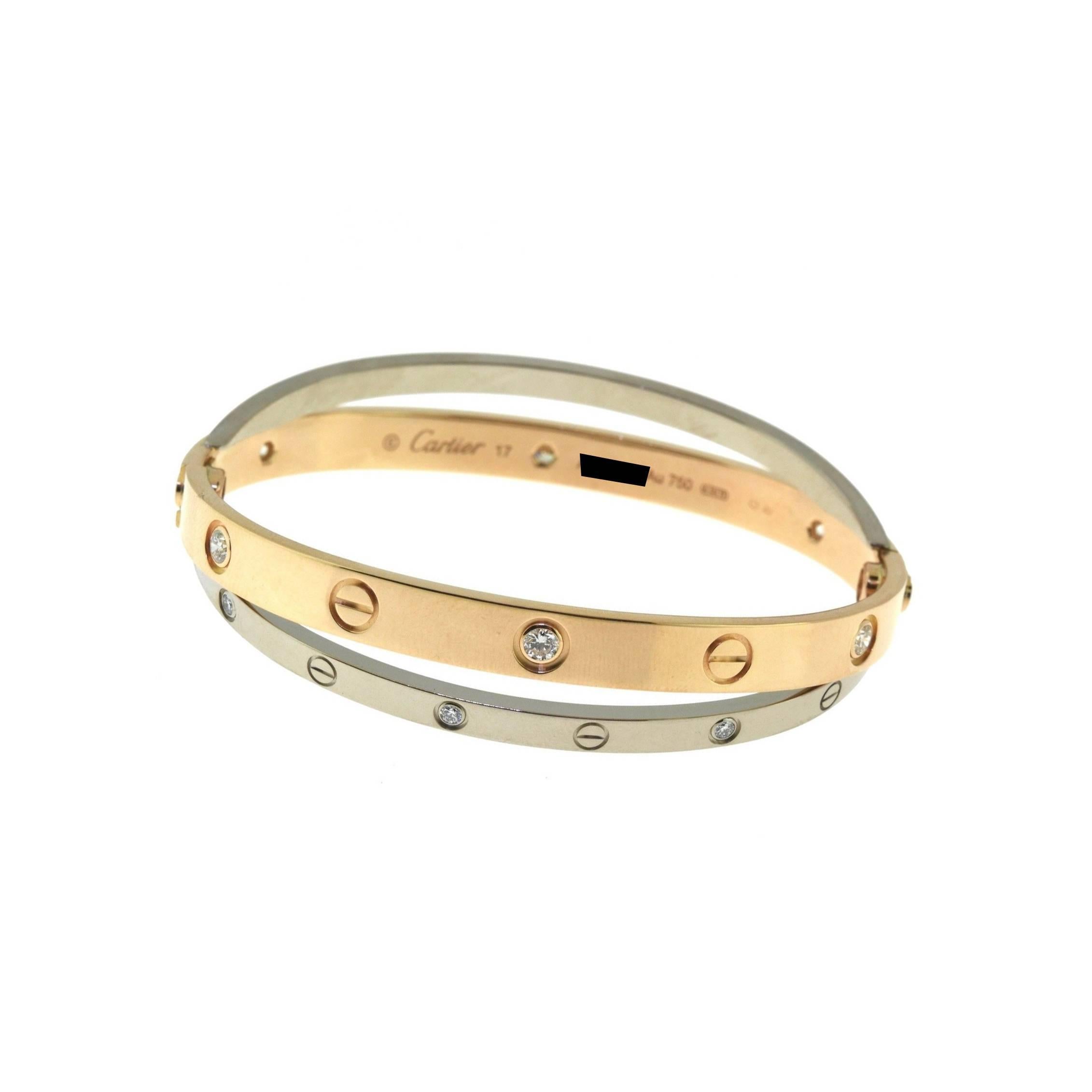 Cartier Love Bracelet in 18 Karat Rose and White Gold with Diamonds For Sale