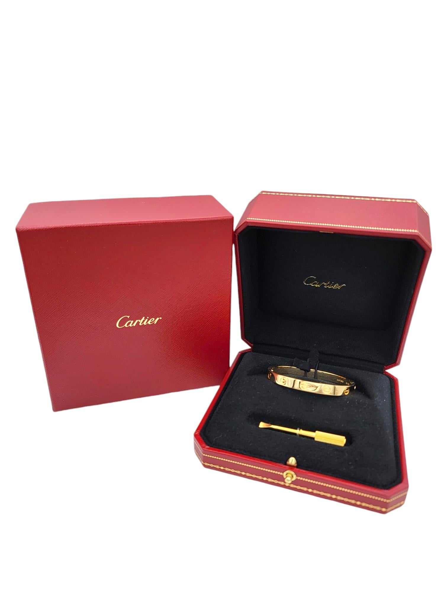 Cartier Love Bracelet in 18 Karat Yellow Gold with Box and Screwdriver, Size 16 5