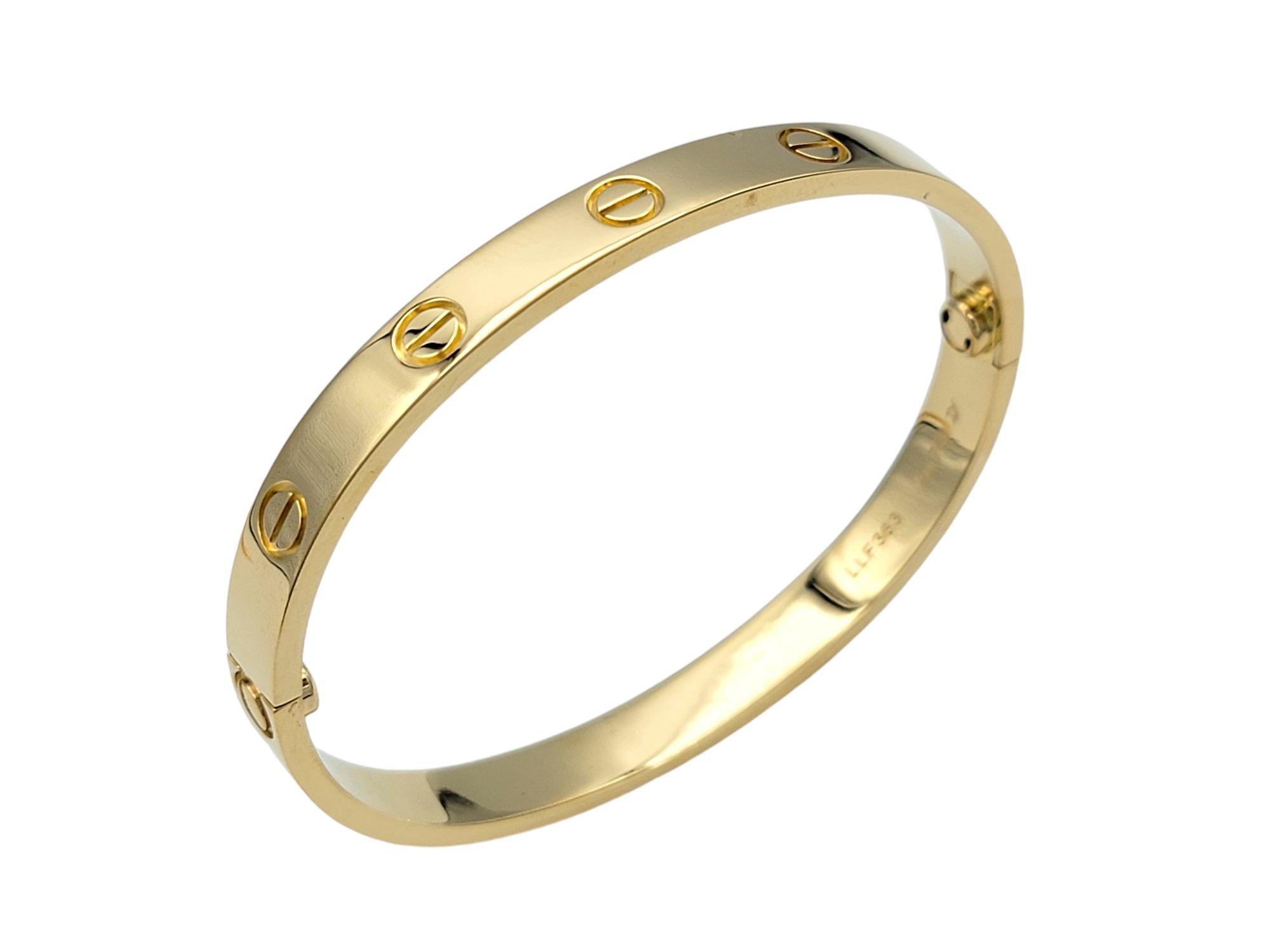 Contemporary Cartier Love Bracelet in 18 Karat Yellow Gold with Box and Screwdriver, Size 16