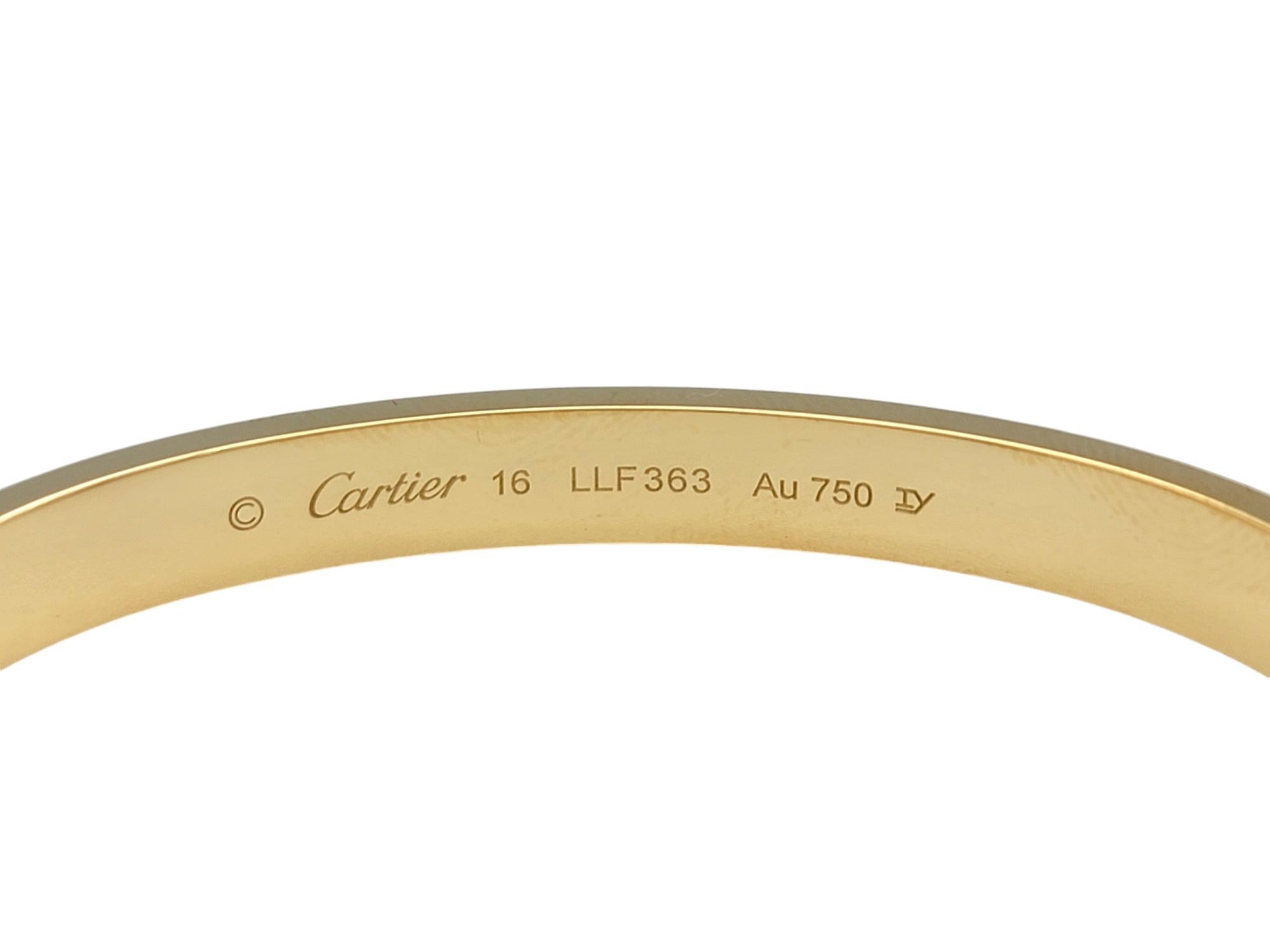 Cartier Love Bracelet in 18 Karat Yellow Gold with Box and Screwdriver, Size 16 2