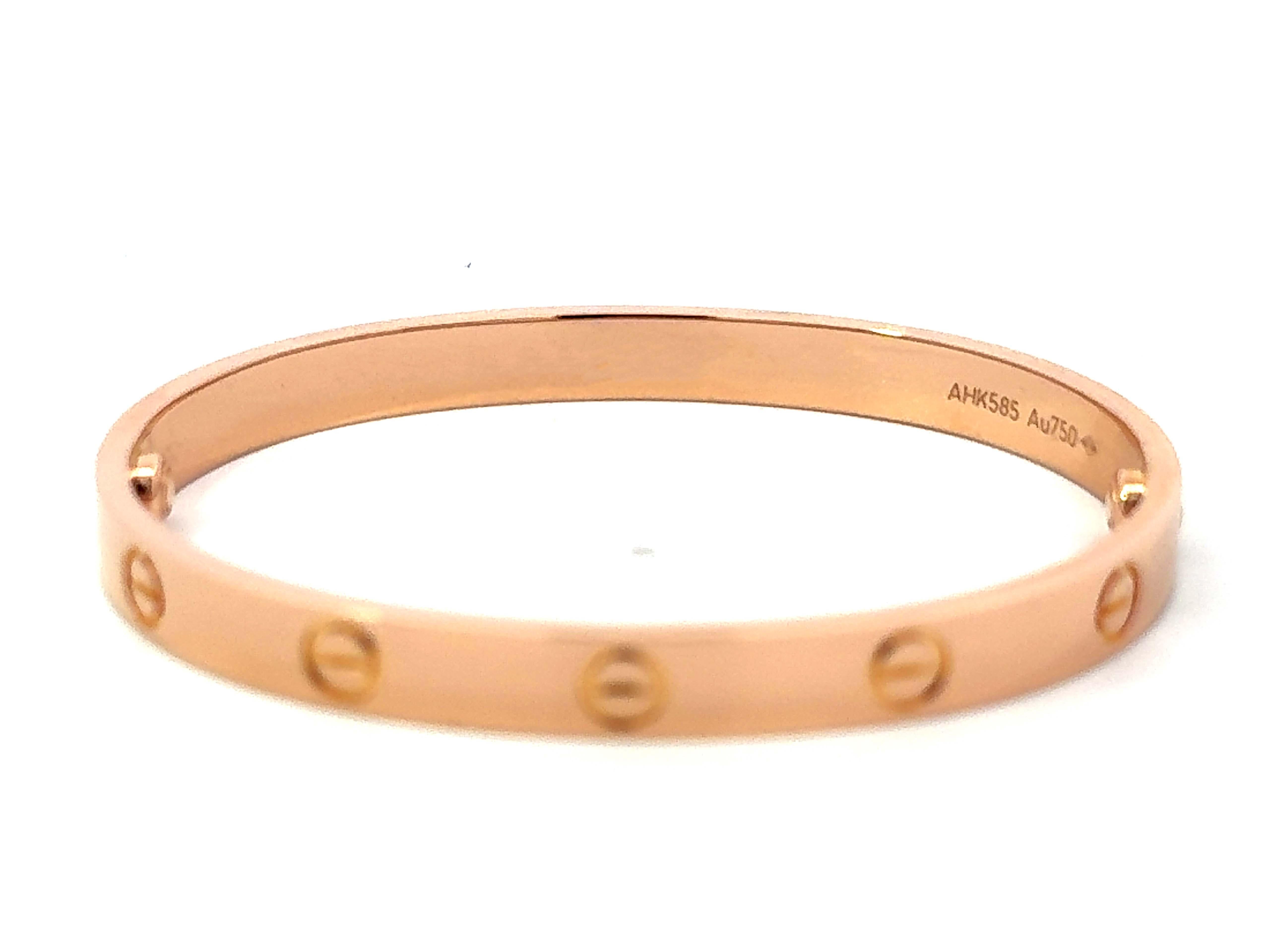 Cartier Love Bracelet in 18K Rose Gold Size 17 With Box and Papers In Excellent Condition For Sale In Honolulu, HI
