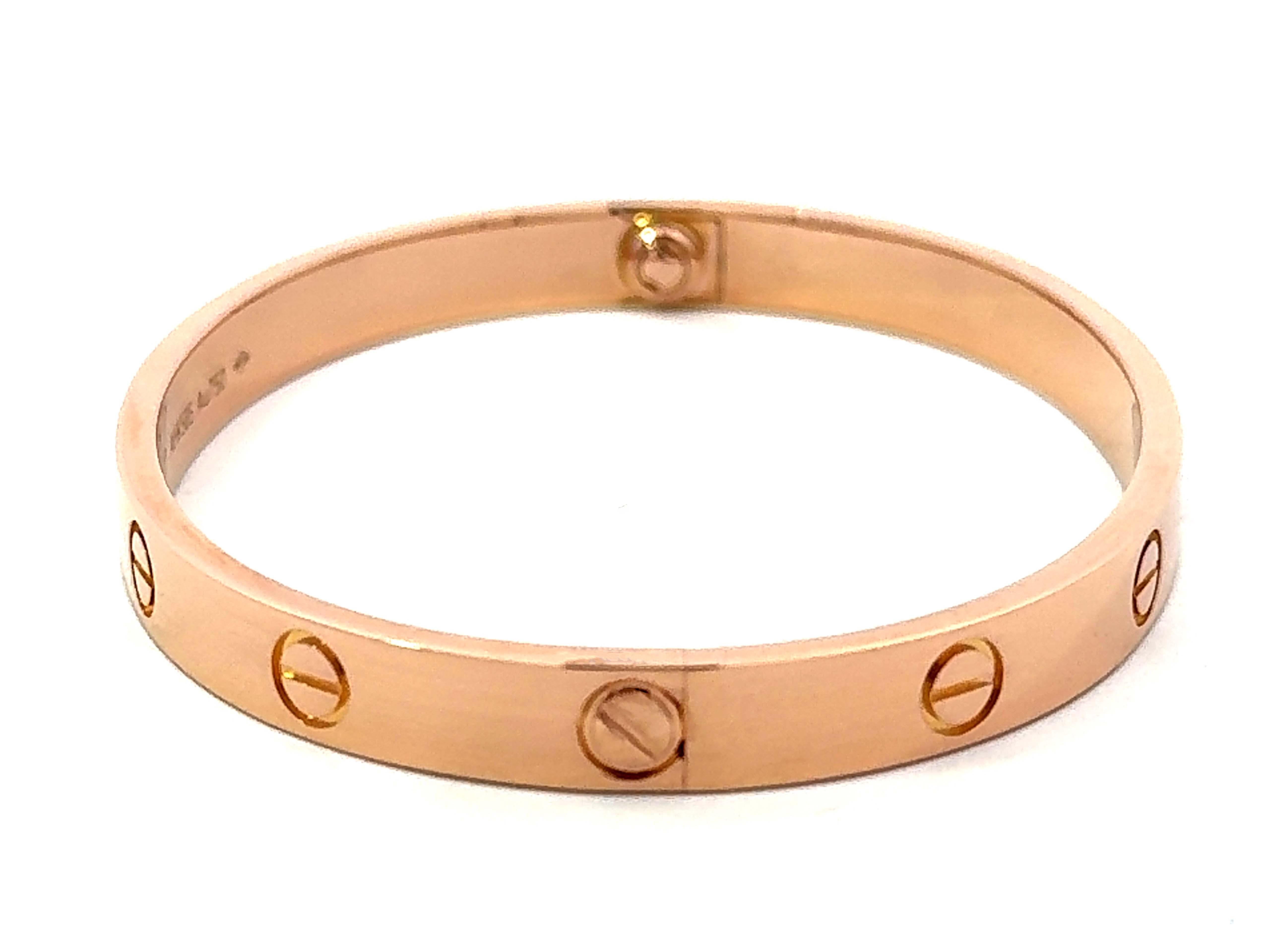 Cartier Bracelet Love en or rose 18 carats taille 17 avec boîte et papiers en vente 5