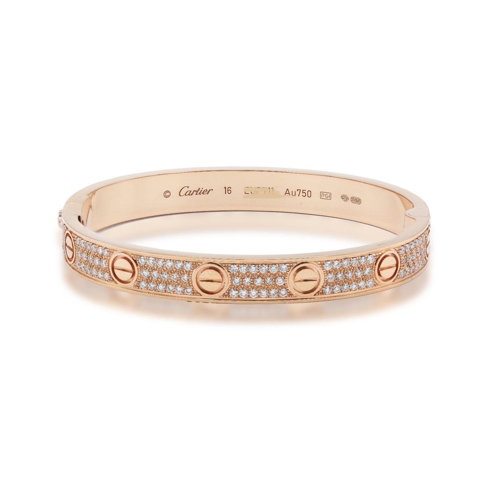 Bracelet LOVE de Cartier en or rose 18k avec pavé de diamants boîte et papiers Excellent état - En vente à Bilbao, ES