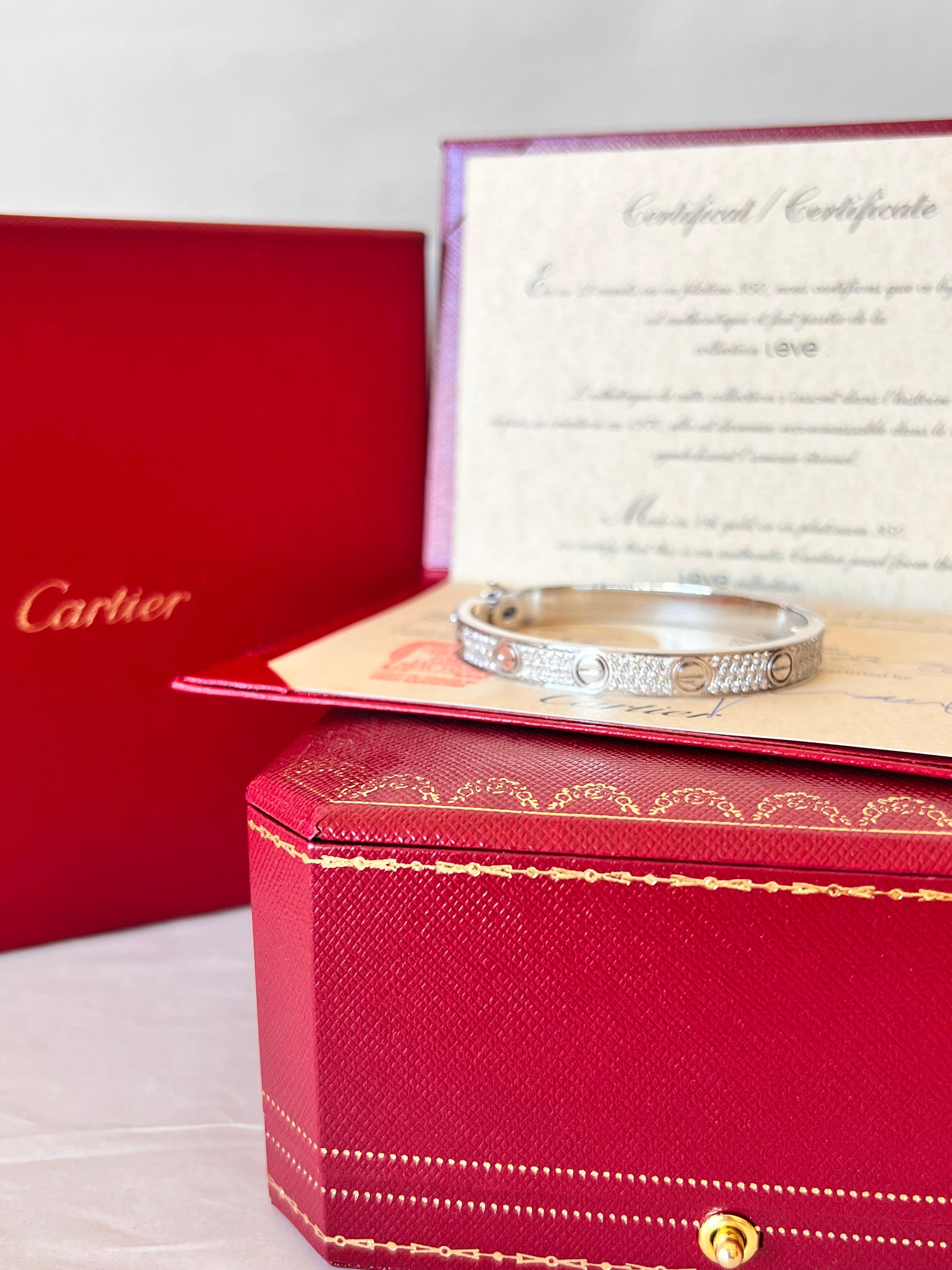 Brilliant Cut Cartier LOVE Bracelet in 18k white gold 2ct diamonds with box For Sale