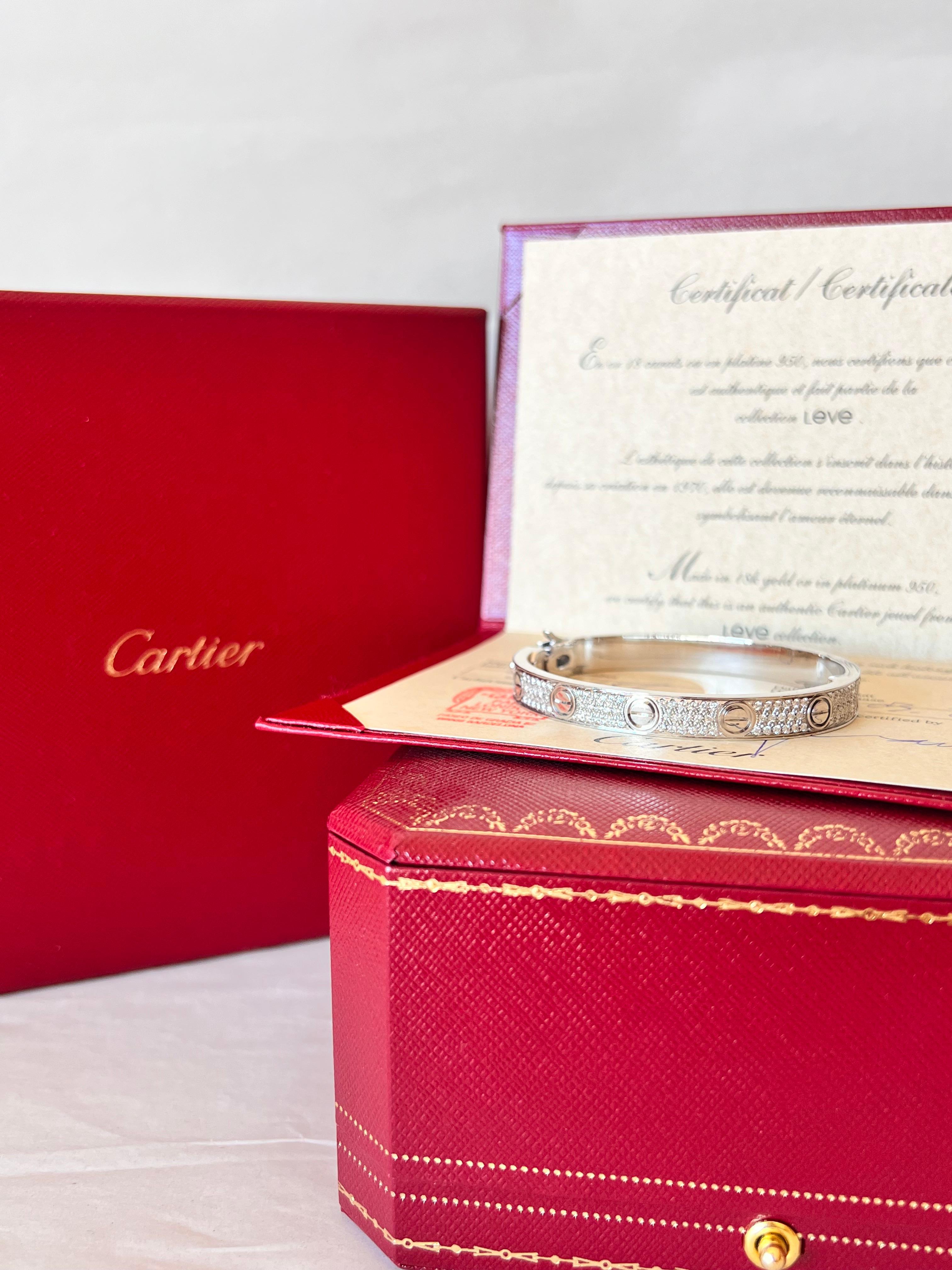 Brilliant Cut Cartier LOVE Bracelet in 18k white gold 2ct diamonds with box For Sale