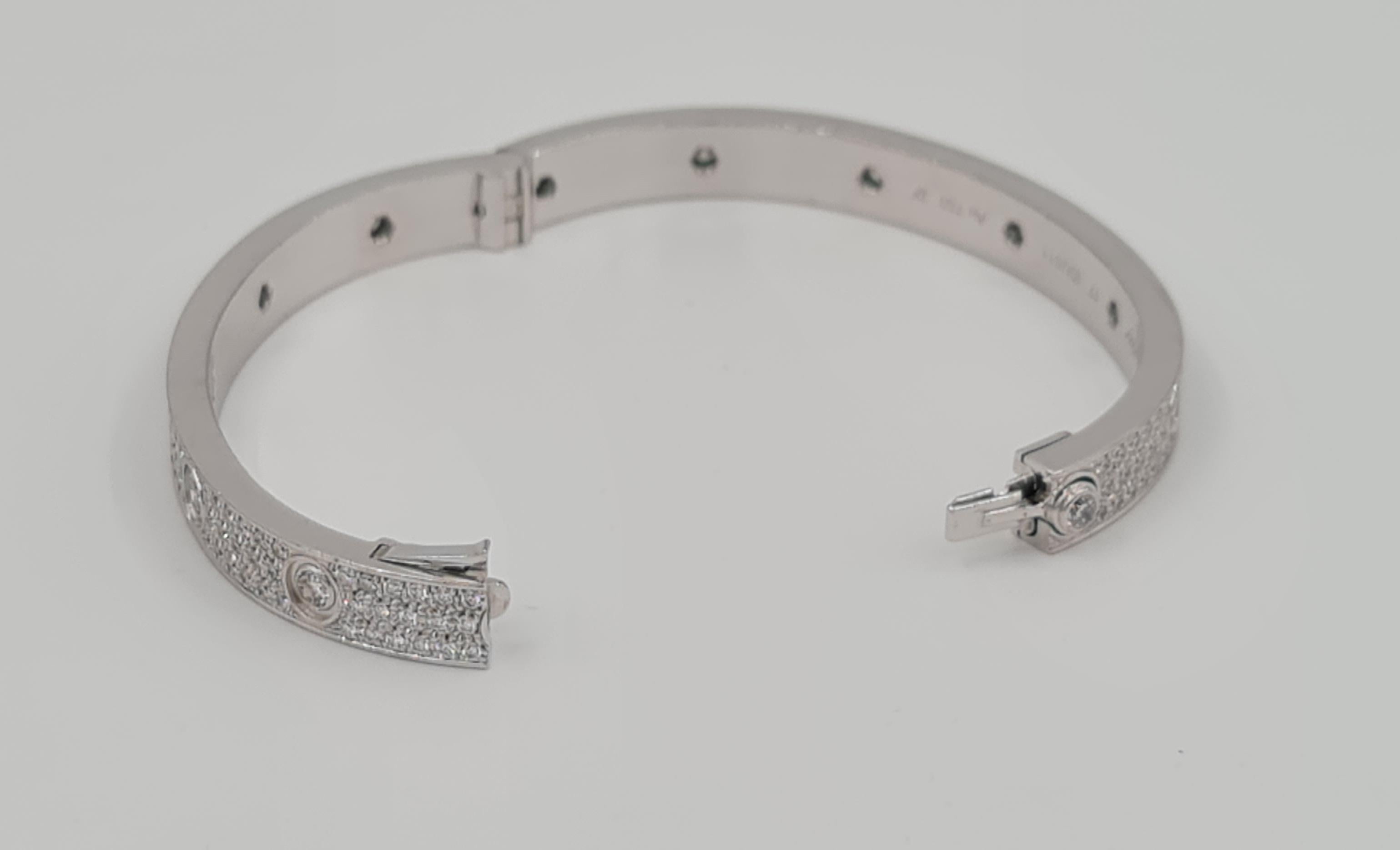 Round Cut Cartier Love Bracelet in 18k White Gold and 3.70ct Diamonds