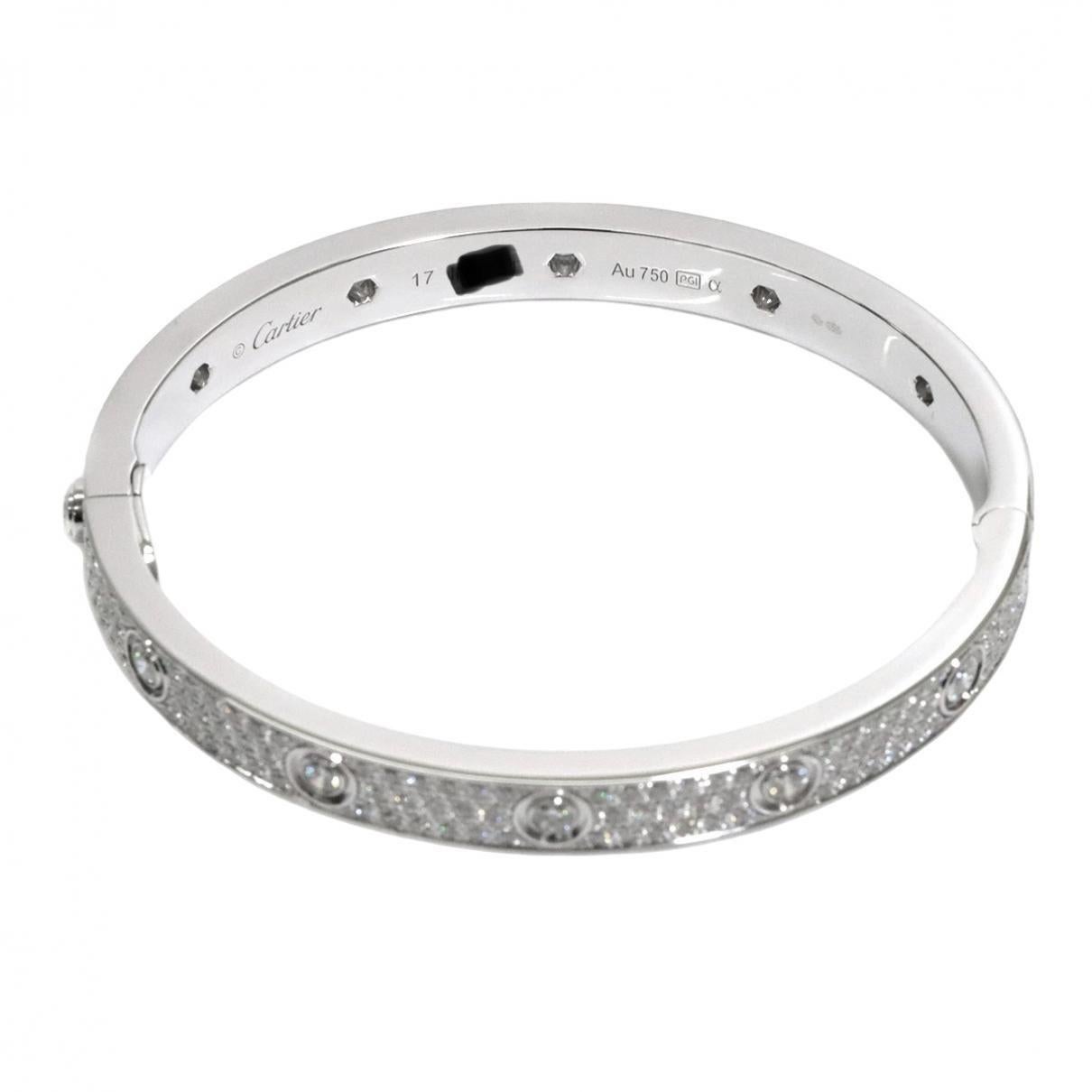 Contemporary Cartier LOVE Bracelet in 18k white gold and 3.70ct diamonds with box & papers For Sale