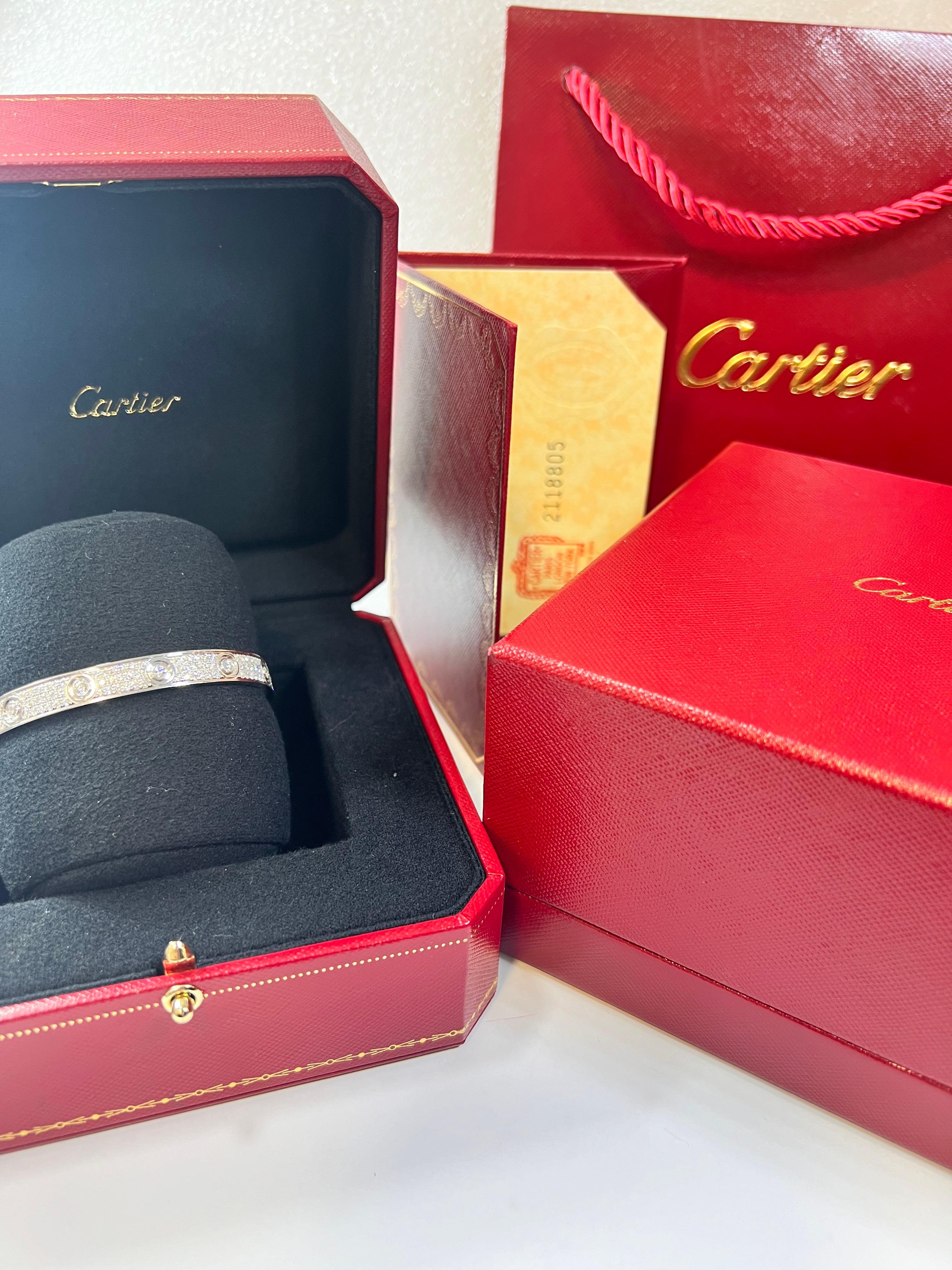 Women's or Men's Cartier LOVE Bracelet in 18k white gold and 3.70ct diamonds with box & papers For Sale