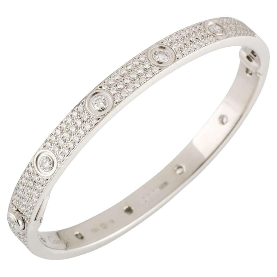 Cartier LOVE Bracelet in 18k white gold and 3.70ct diamonds with box & papers For Sale