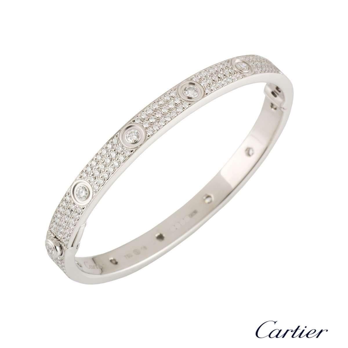 Brilliant Cut Cartier LOVE Bracelet in 18k white gold and 3.70ct diamonds with box