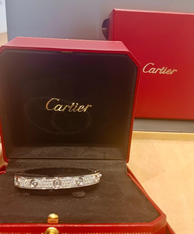 Cartier Love Bracelet in 18k White Gold and 3.70ct Diamonds with box ...
