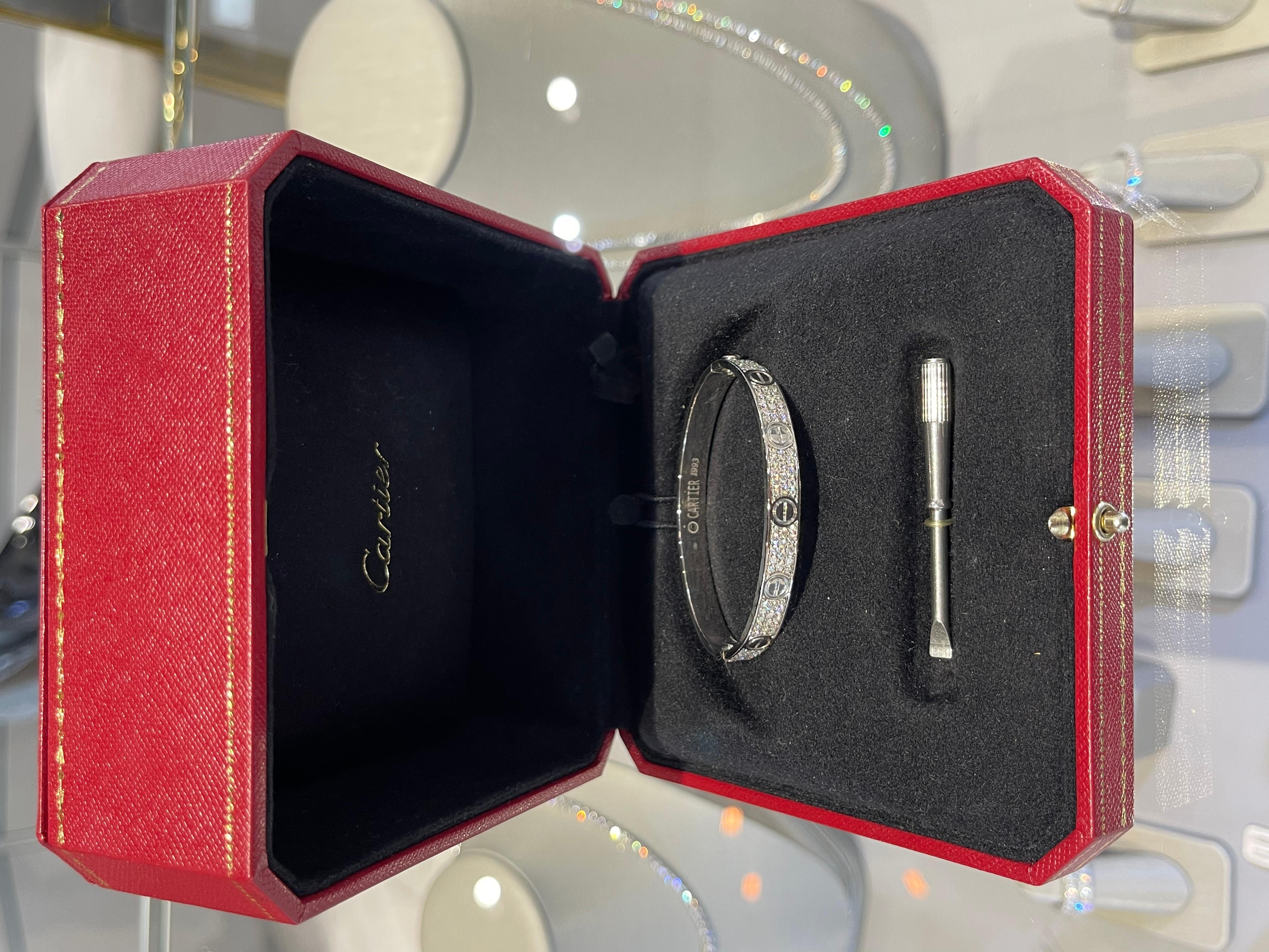 Cartier Love Bracelet in 18k White Gold Custom Diamonds Size 16 1