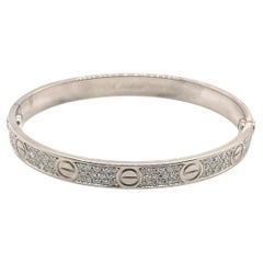 Cartier Love Bracelet in 18k White Gold Custom Diamonds Size 16