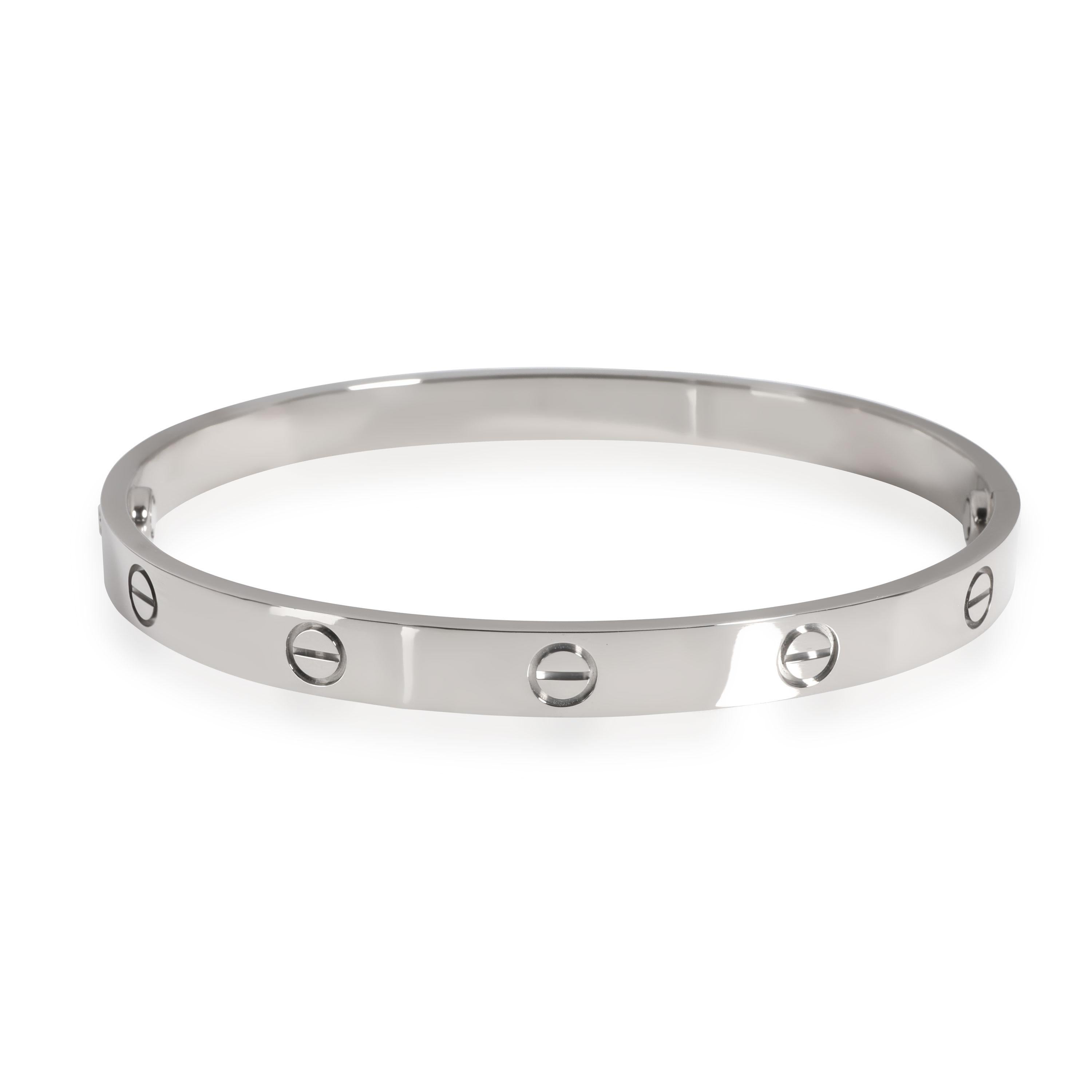 Cartier Love Bracelet in 18K White Gold

PRIMARY DETAILS
SKU: 109735
Listing Title: Cartier Love Bracelet in 18K White Gold
Condition Description: Retails for 7,400 USD. In excellent condition and recently polished. Cartier size 19. Comes with,