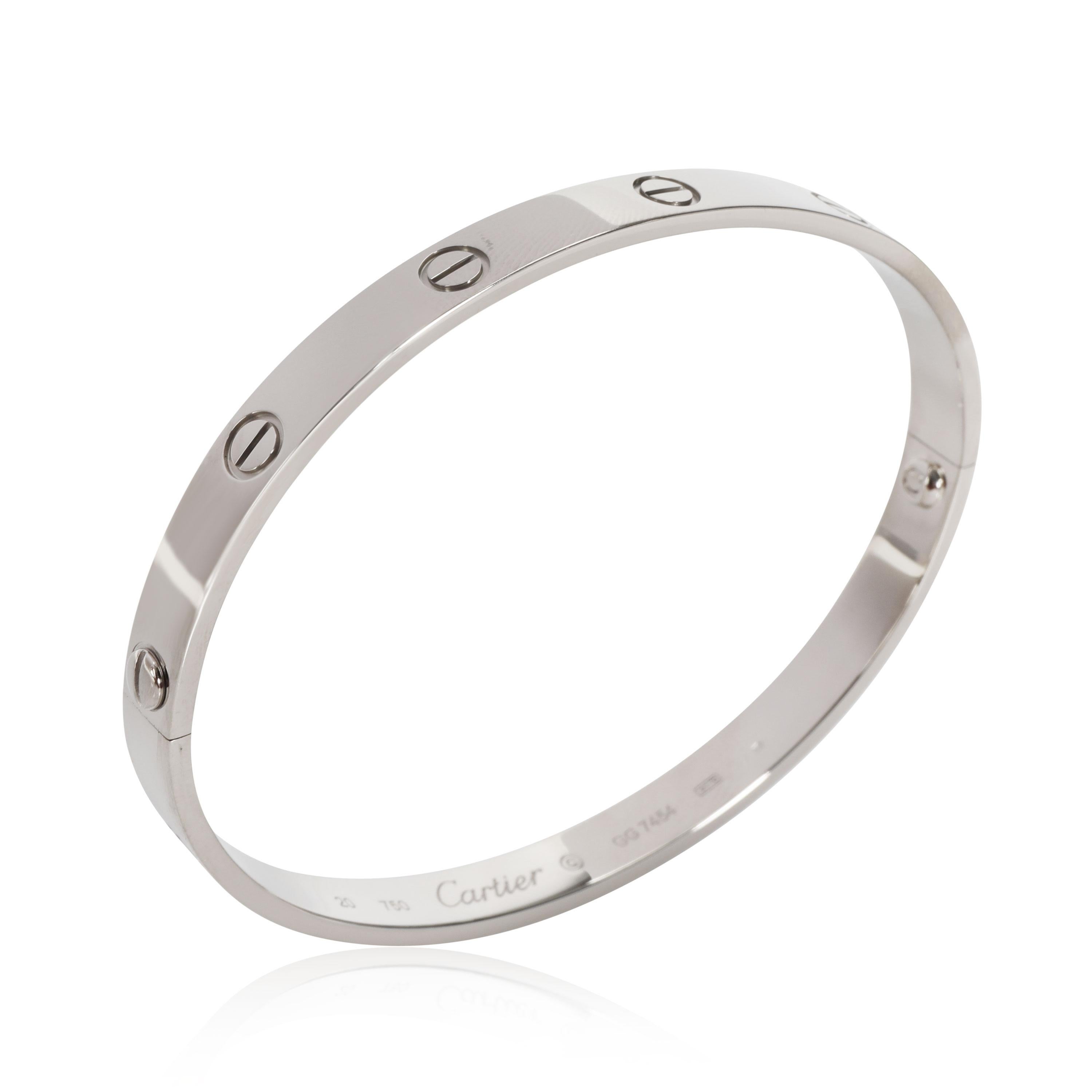 Cartier Love Bracelet in 18K White Gold

PRIMARY DETAILS
SKU: 111198
Listing Title: Cartier Love Bracelet in 18K White Gold
Condition Description: Retails for 7,400 USD. In excellent condition and recently polished. Cartier size 20. Comes with