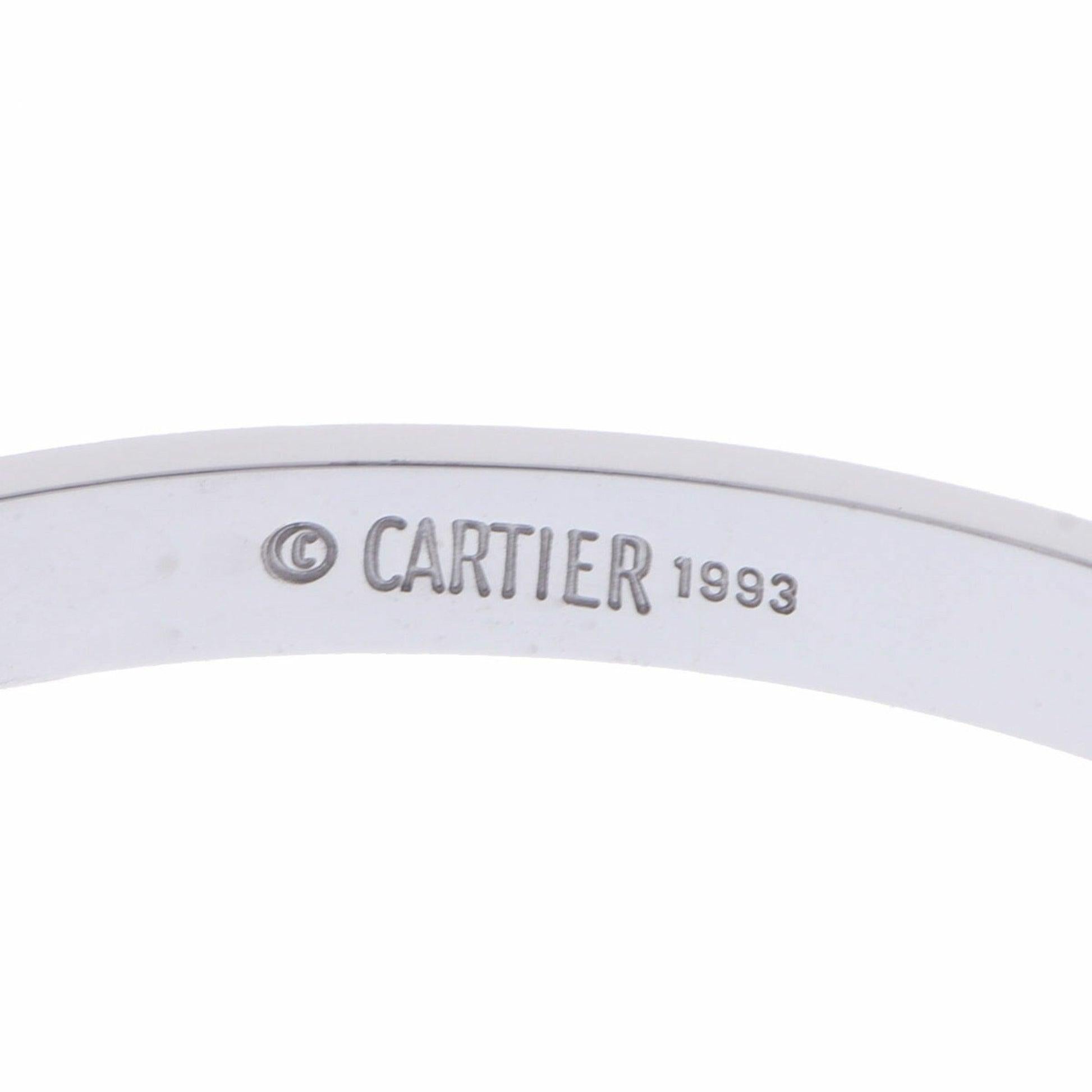 Cartier Love Bracelet in 18K White Gold

Additional Information:
Brand: Cartier
Gender: Men,Women
Line: Love
Material: White gold (18K)
Condition details: This item has been used and may have some minor flaws. Before purchasing, please refer to the