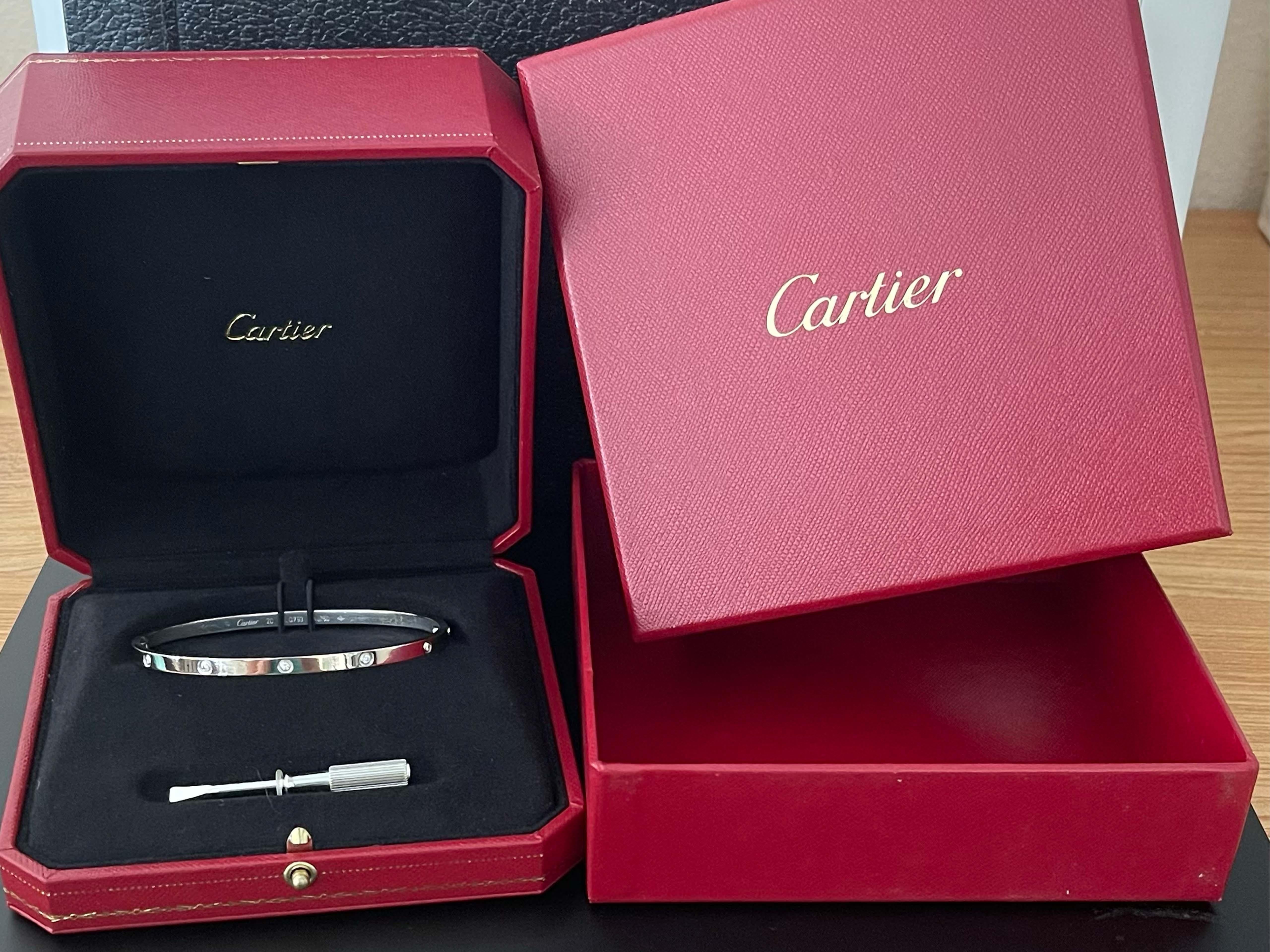 Cartier Diamond Love Bracelet 18K White Gold Size 20 For Sale 2