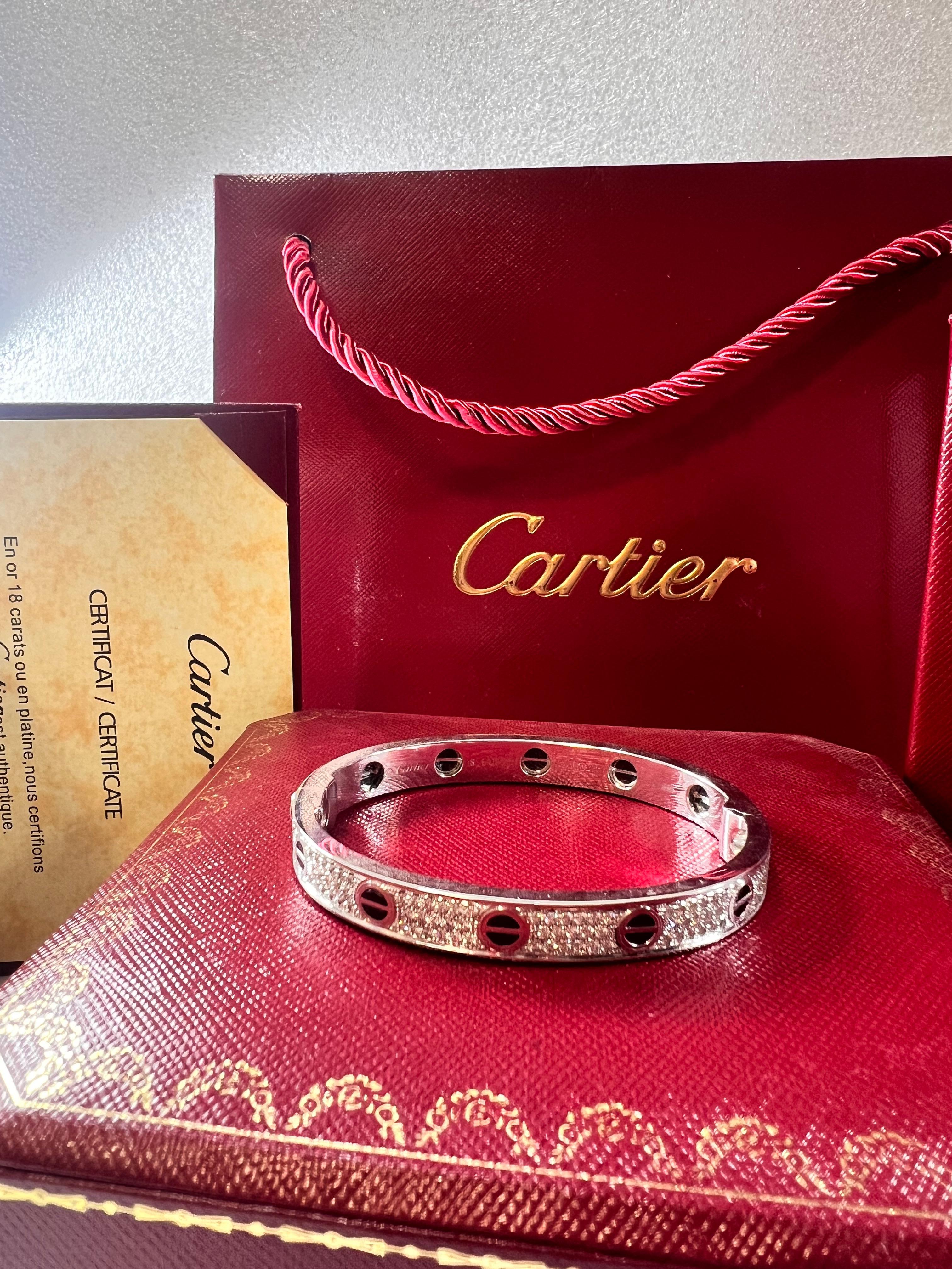 Contemporary Cartier Love Bracelet in 18k White Gold Pavé Ceramique Diamonds size 17 with box