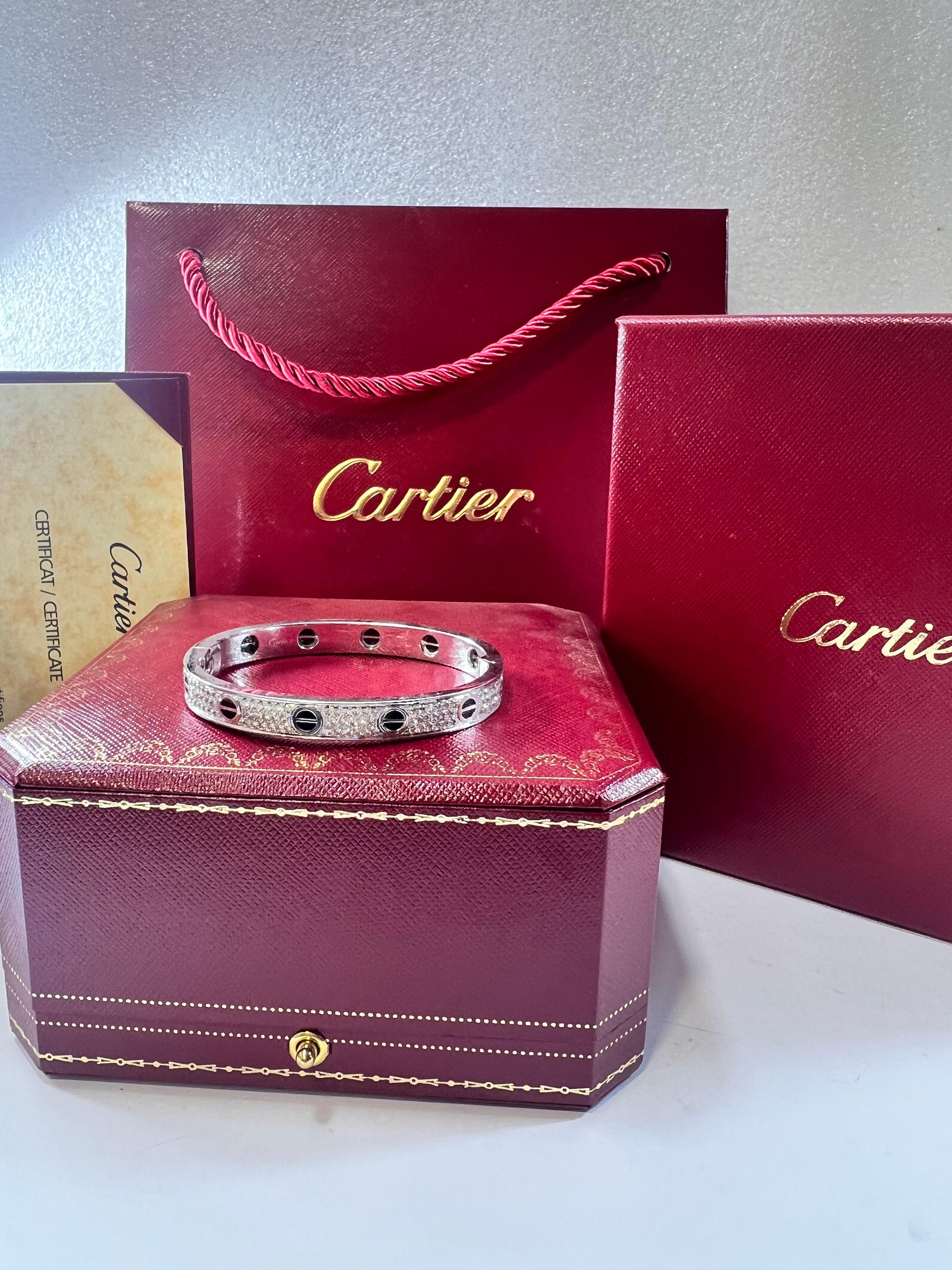 Cartier Love Bracelet in 18k White Gold Pavé Ceramique Diamonds with box For Sale 2