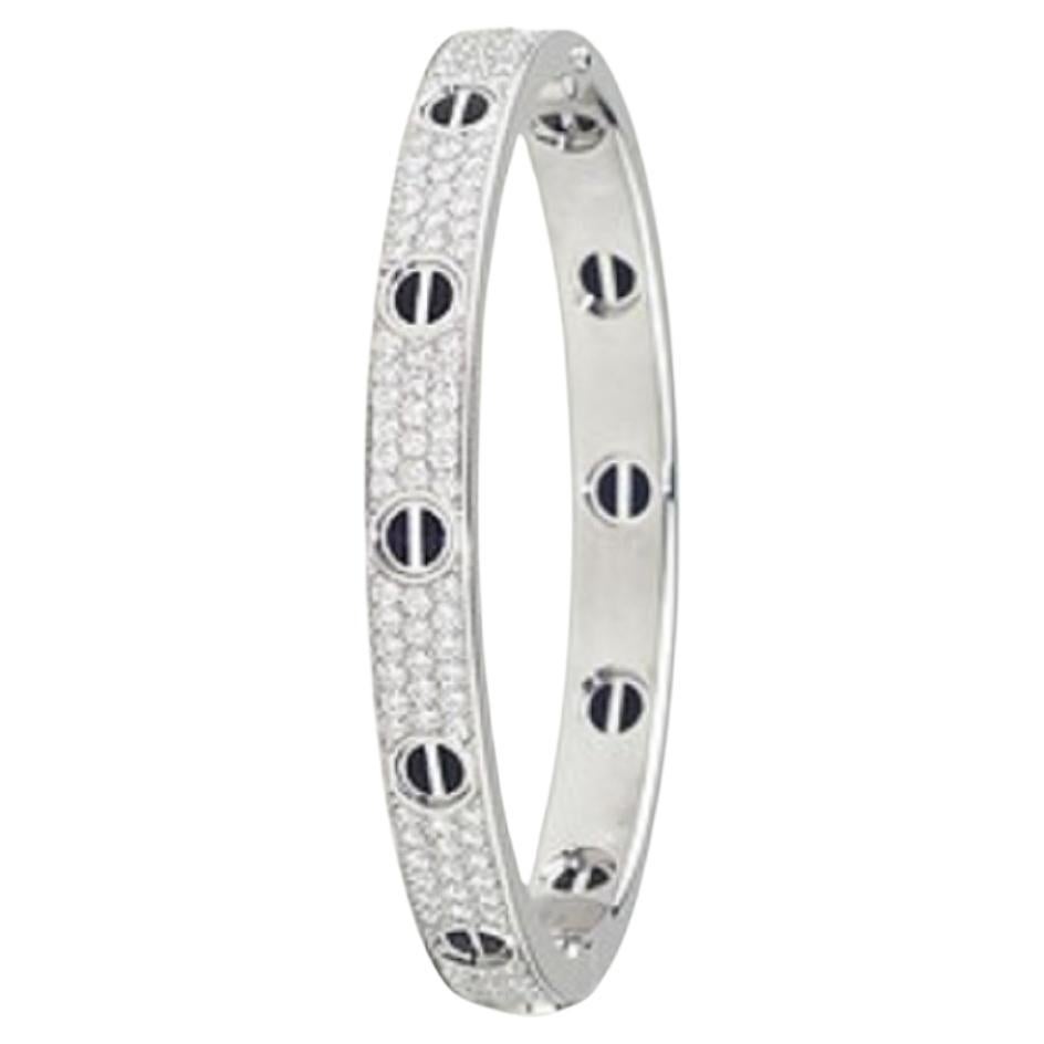 Cartier Love Bracelet in 18k White Gold Pavé Ceramique Diamonds with box For Sale