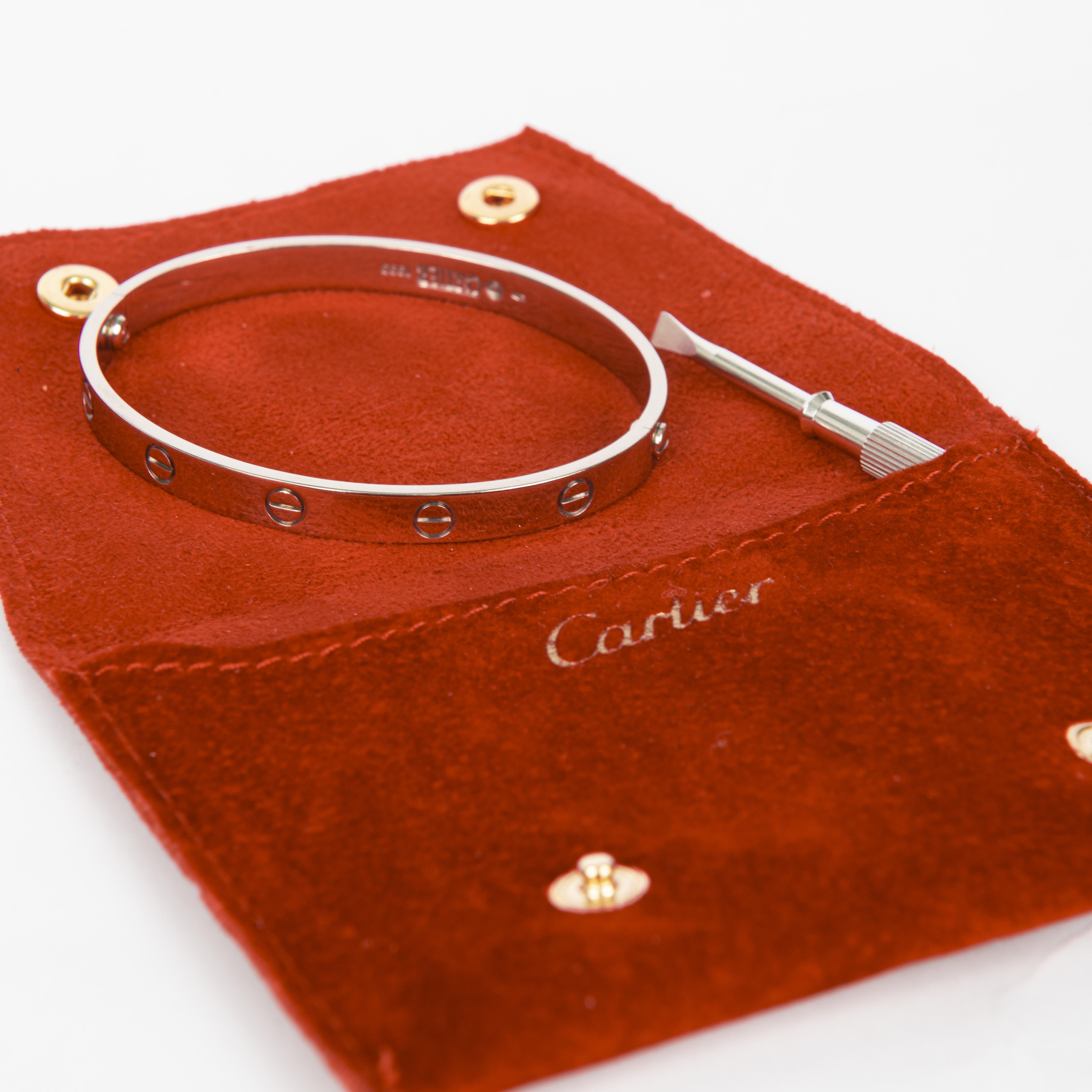 Modern Cartier Love Bracelet in 18k White Gold (Size 18) For Sale