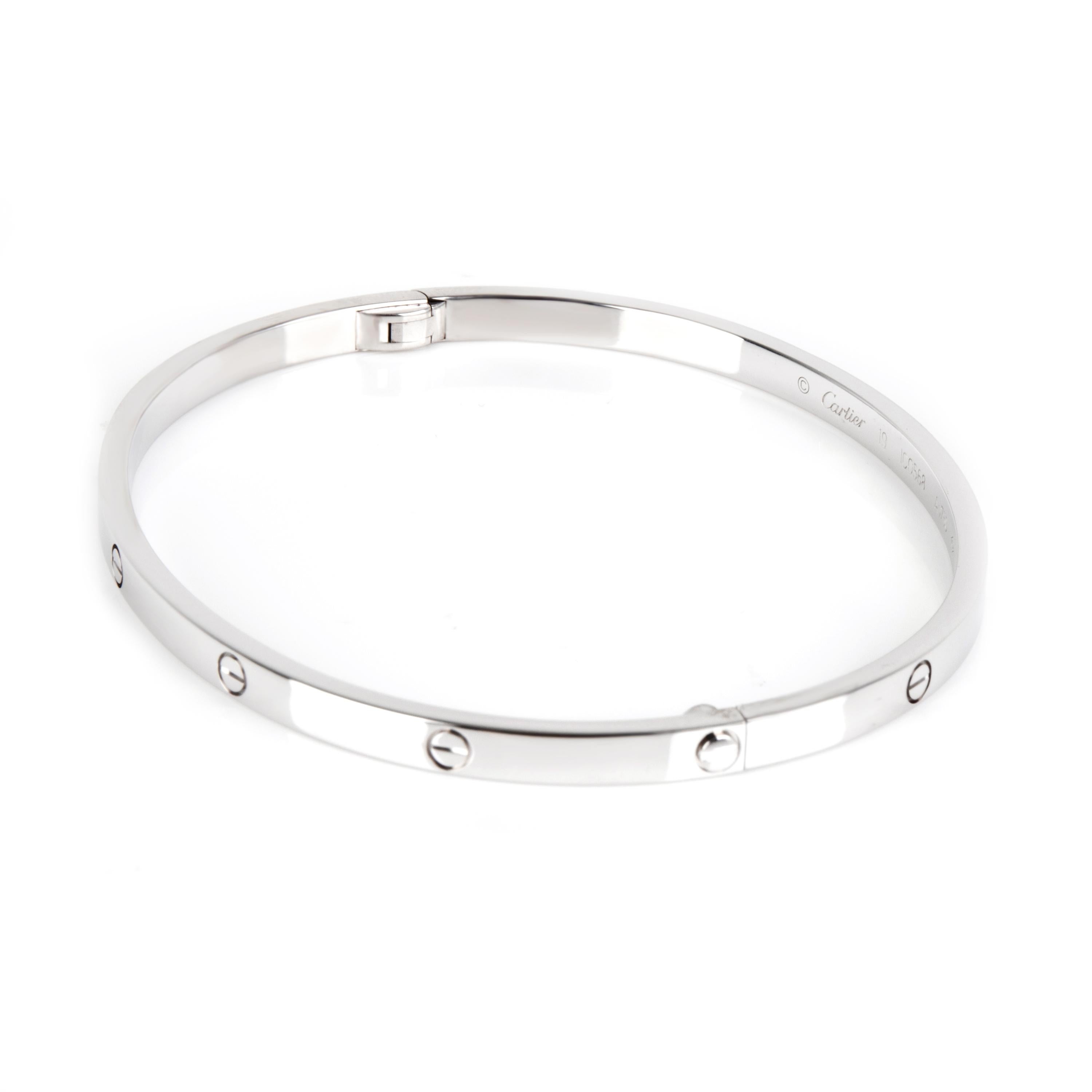 Cartier Love Bracelet in 18 Karat White Gold In Excellent Condition In New York, NY