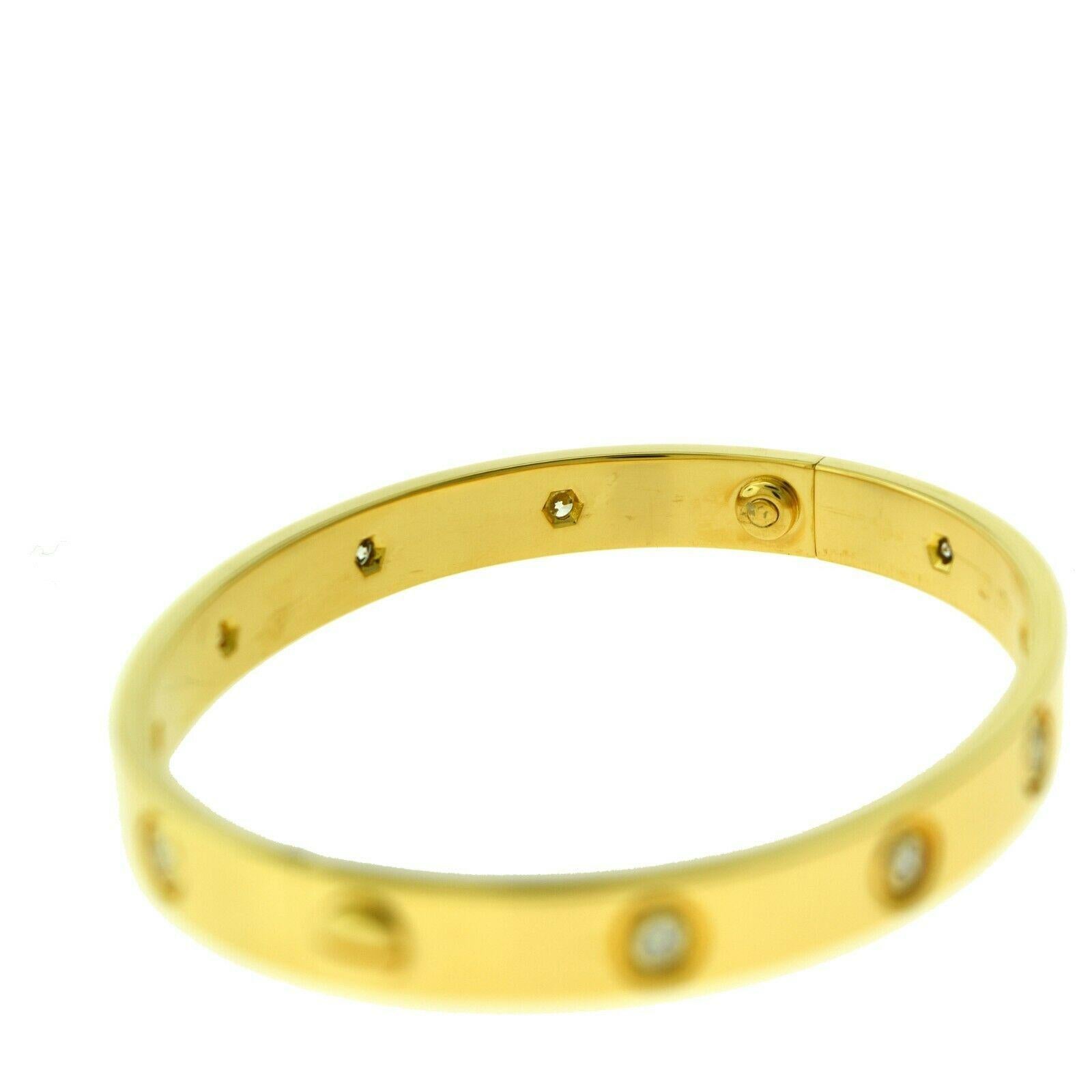 Round Cut Cartier Love Bracelet in 18 Karat Yellow Gold, 10 Diamonds