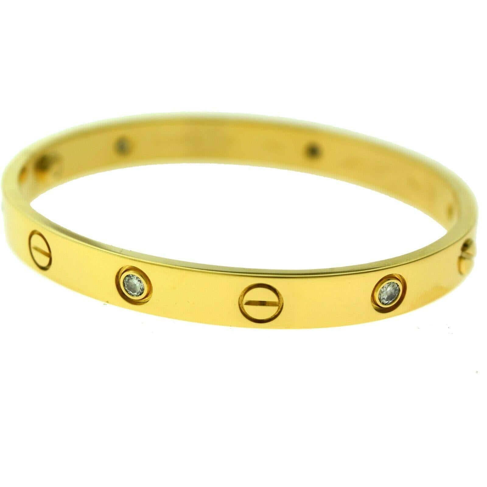 Round Cut Cartier Love Bracelet in 18 Karat Yellow Gold, 6 Diamonds
