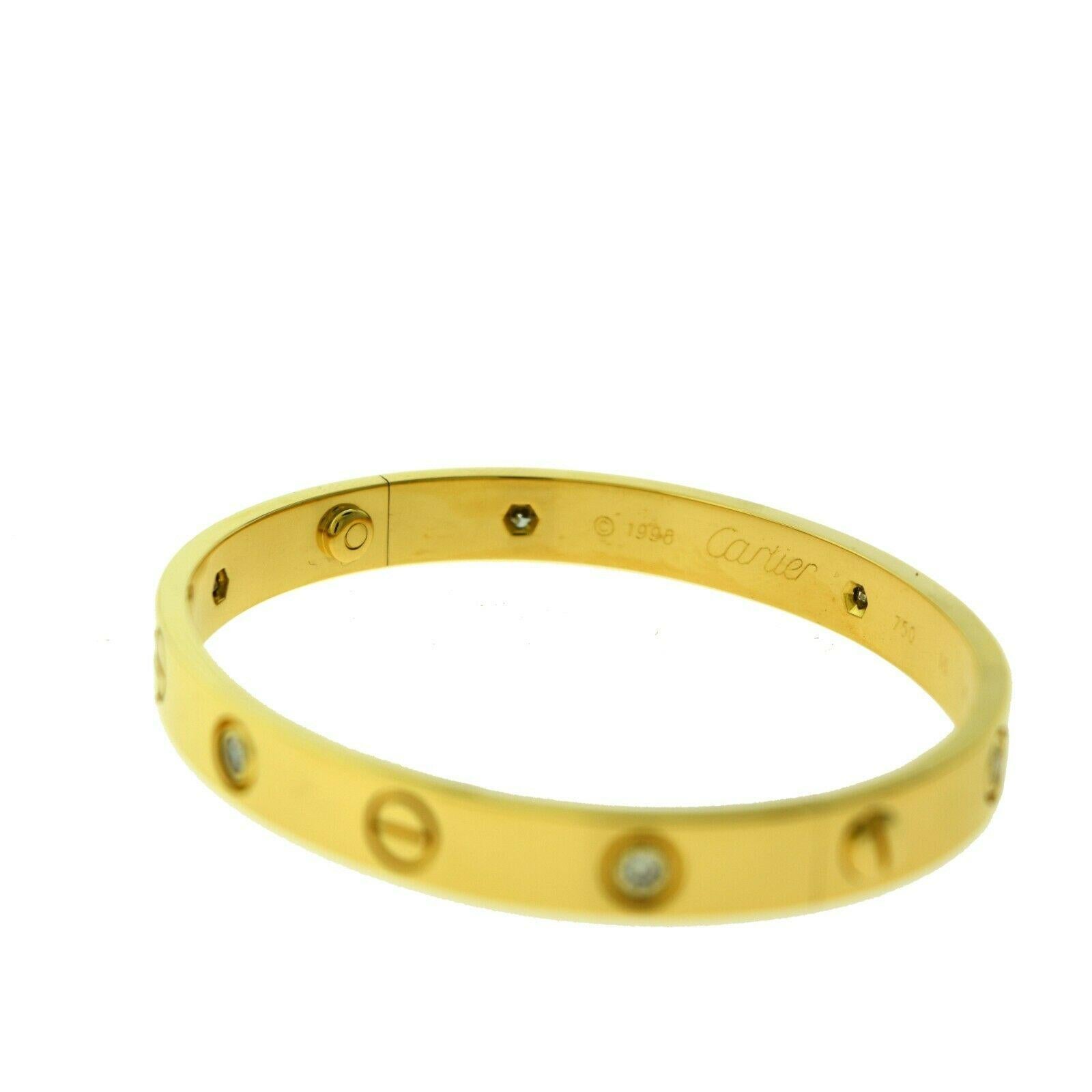 Cartier Love Bracelet in 18 Karat Yellow Gold, 6 Diamonds In Excellent Condition In Miami, FL