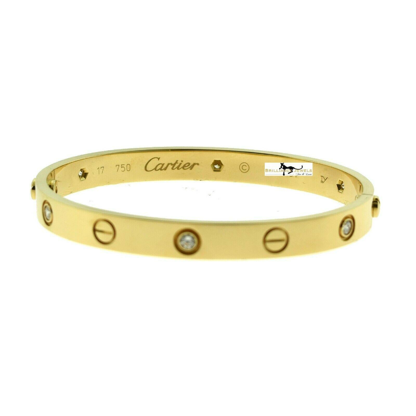 Round Cut Cartier Love Bracelet in 18 Karat Yellow Gold, 6 Diamonds