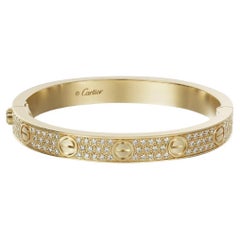 Cartier LOVE Armband in 18k Gelbgold Pavé Diamanten Box und Papiere Größe 16