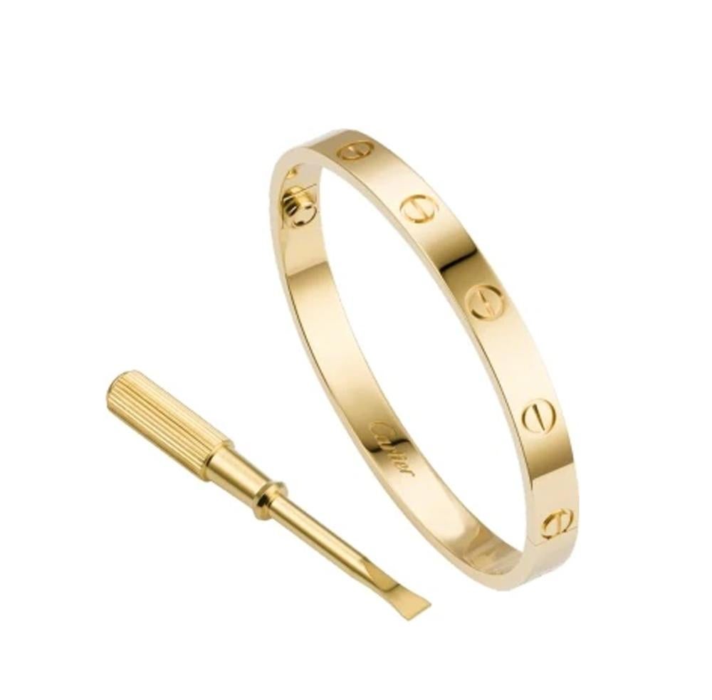 Designer: Cartier

Collection: Love

Style: Bangle Bracelet

Metal: Yellow Gold

Metal Purity: 18k

Bracelet Size: 17 = 17 cm

Hallmarks: 17, Au750 Cartier, Serial No.,​​​​​​​

Includes:  24 Months Brilliance Jewels Warranty

                       