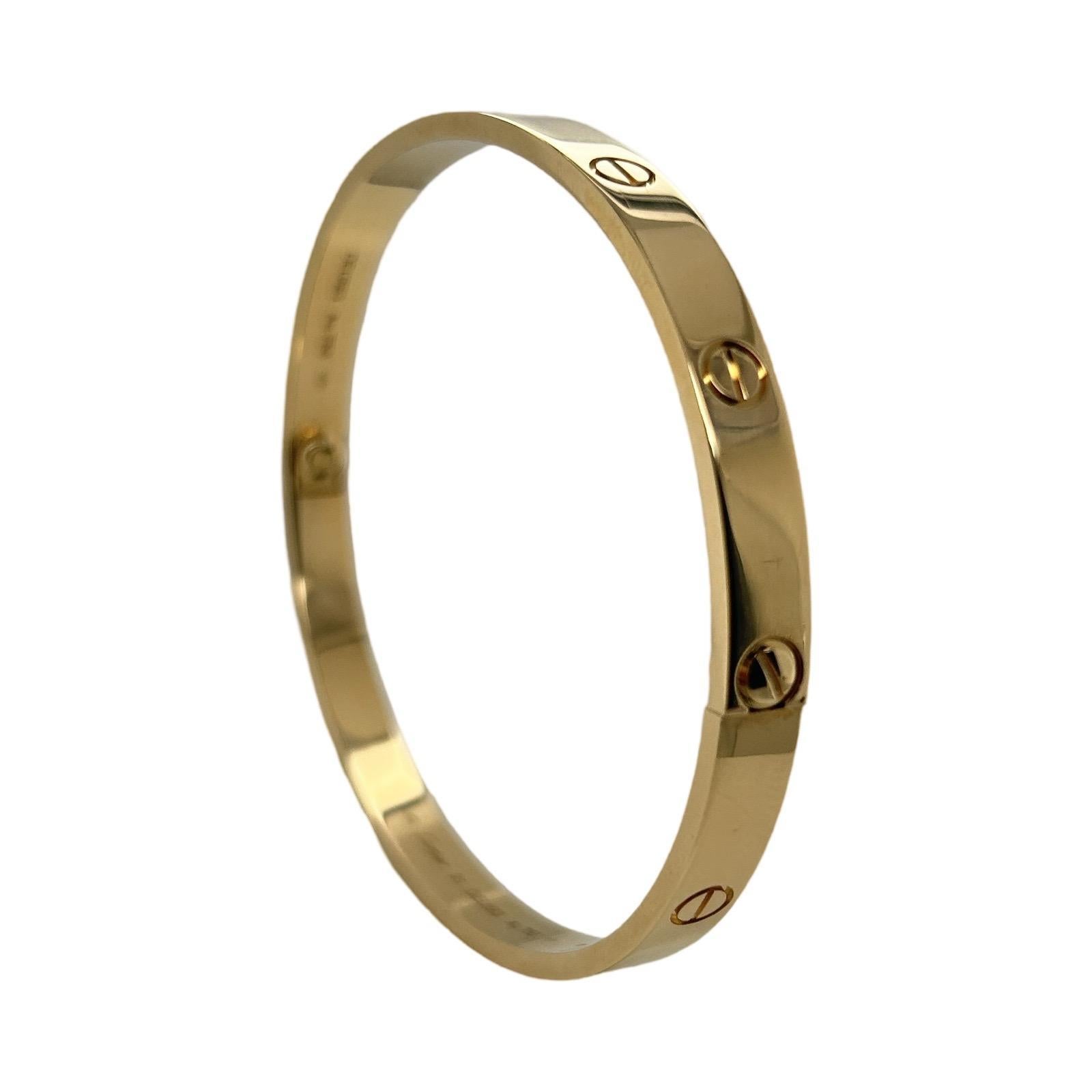 Cartier Love Bracelet in 18k Yellow Gold, Size 21 In Excellent Condition For Sale In Miami, FL