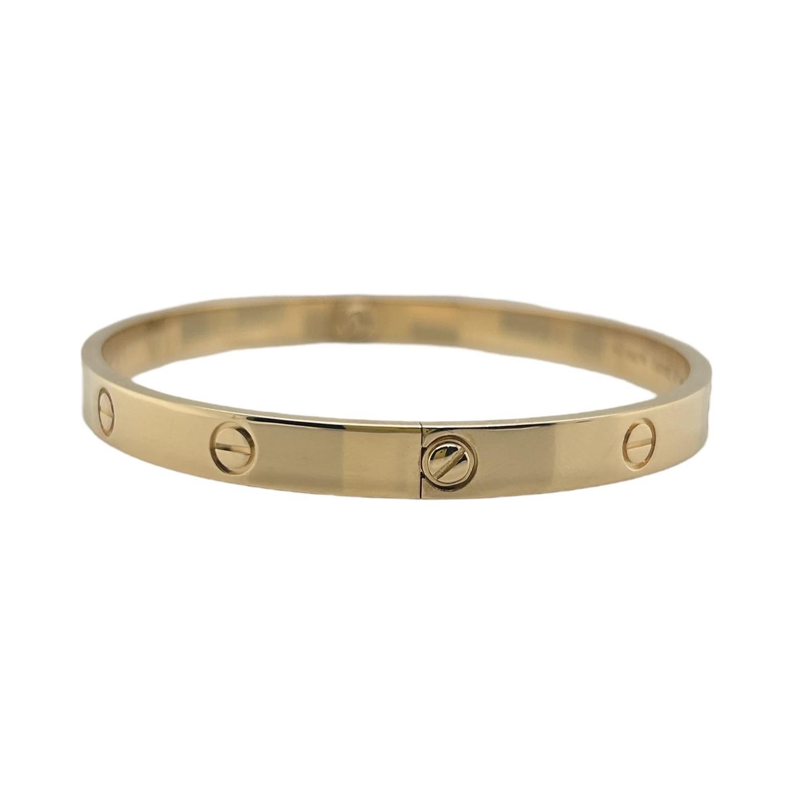 Women's or Men's Cartier Love Bracelet in 18k Yellow Gold, Size 21 For Sale