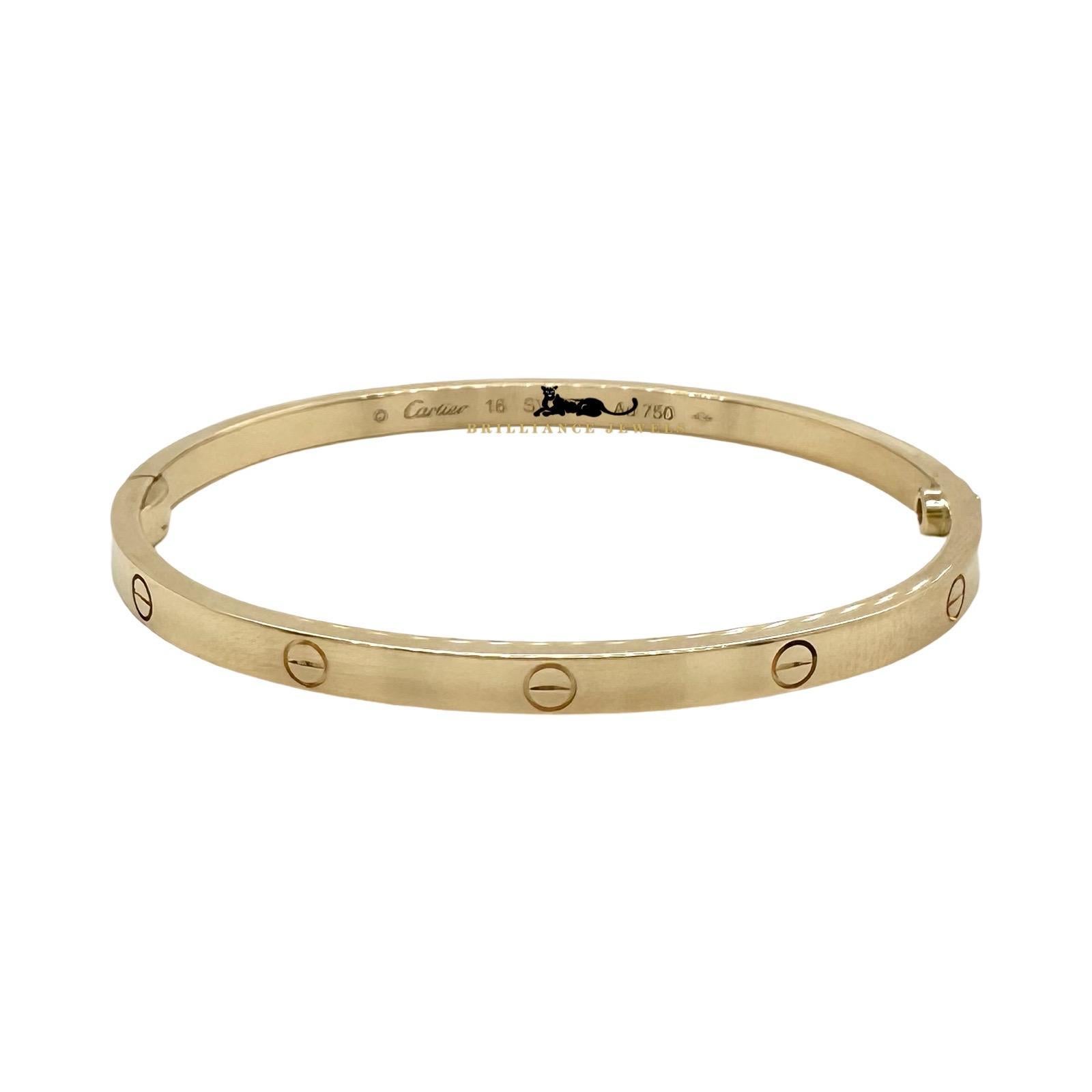 Marke: Cartier
Modellname: Liebe
MATERIAL: Gelbgold
Metallreinheit: 18k
Größe: 16 cm
Box und Papiere: Ja, 2023 Echtheitszertifikat
Enthält: Schraubendreher & Kaufquittung