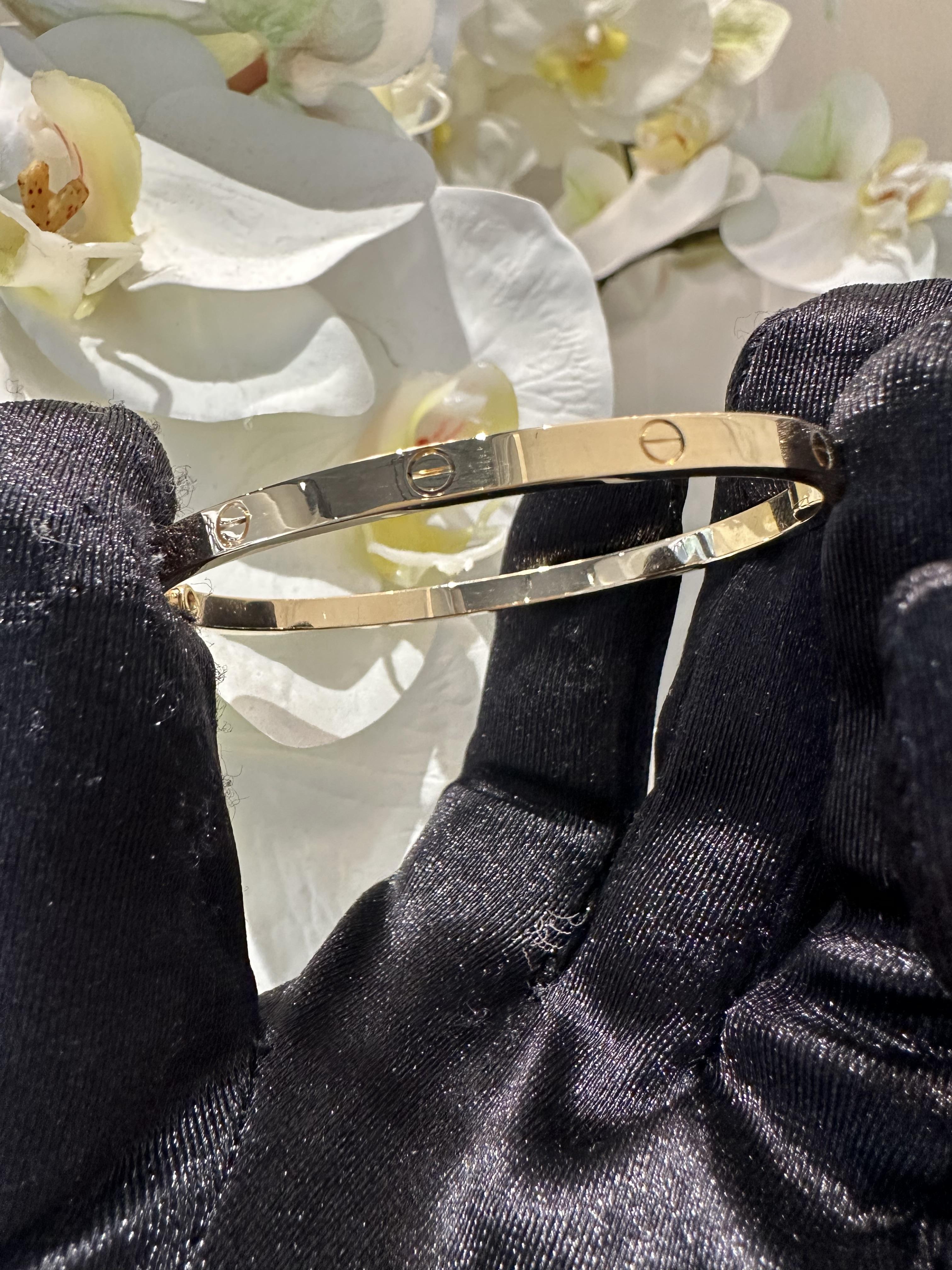 Cartier Love-Armband aus 18 Karat Gelbgold, dünnes Größe 16, 2023, Zertifikat im Zustand „Hervorragend“ in Miami, FL
