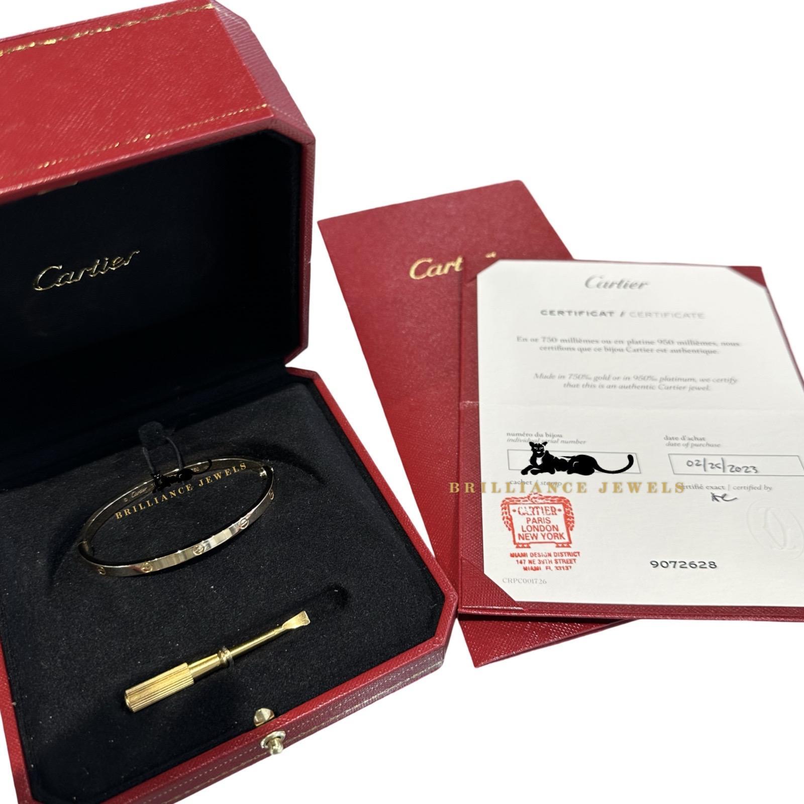 Cartier Love-Armband aus 18 Karat Gelbgold, dünnes Größe 16, 2023, Zertifikat für Damen oder Herren