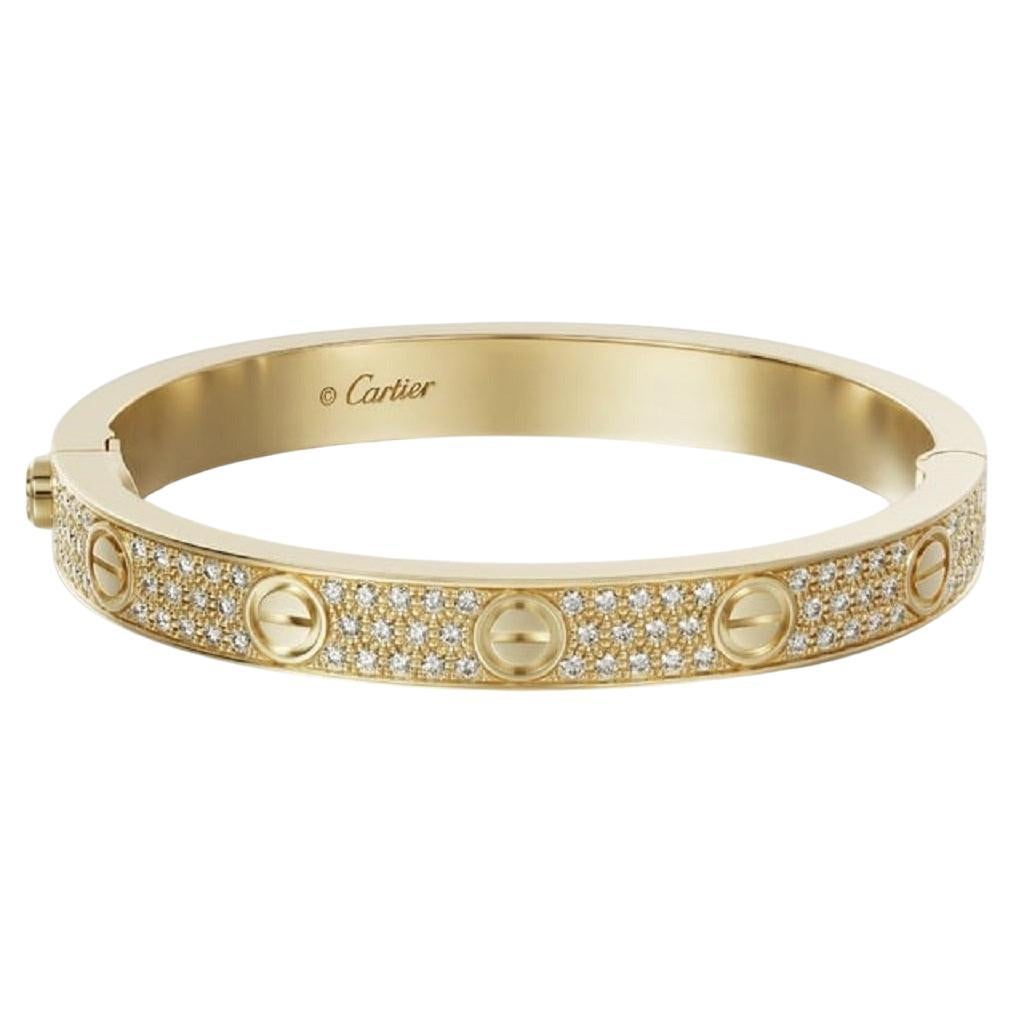 Cartier LOVE Bracelet in 18k yellow gold with pavé of diamonds box and papers For Sale