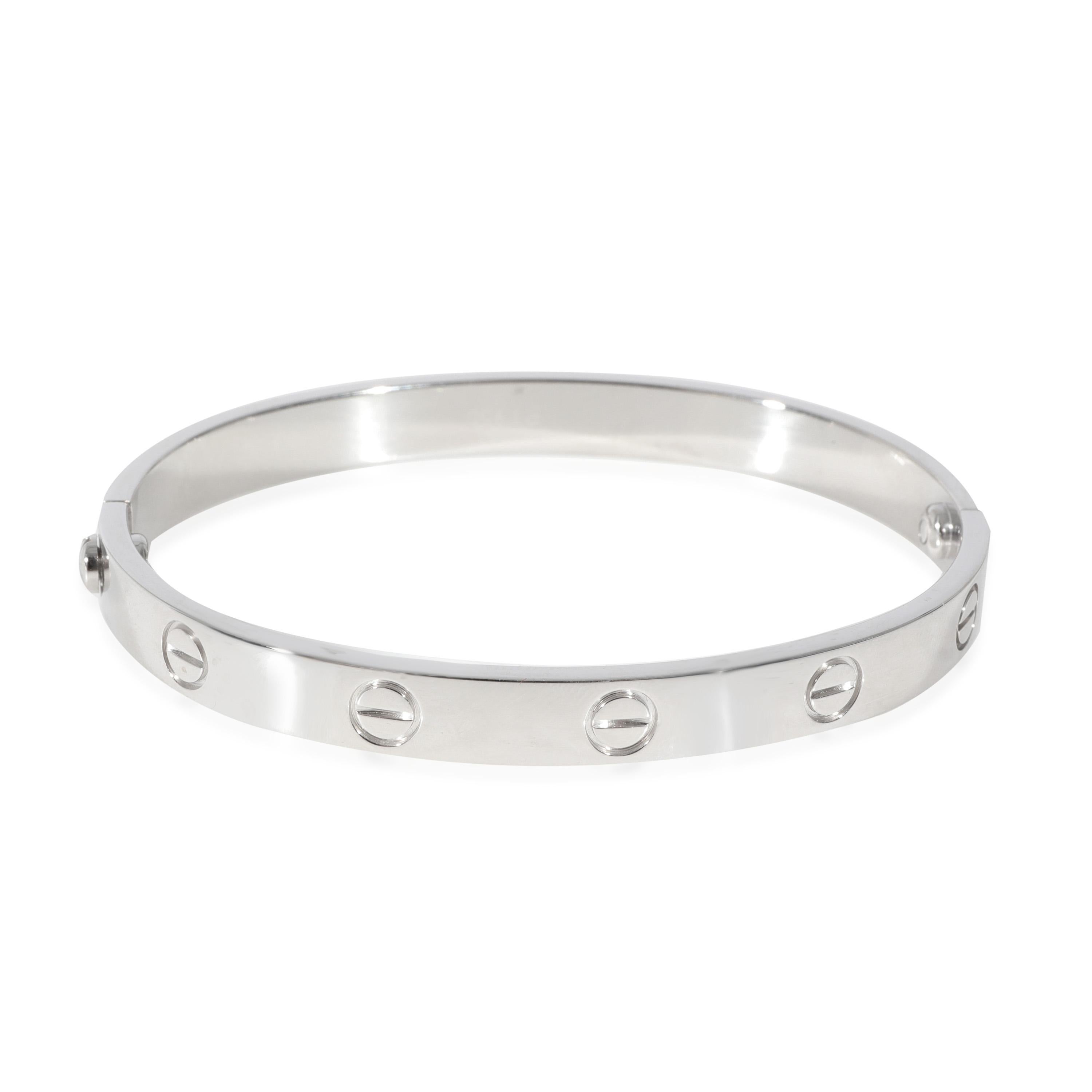 Cartier Love Bracelet in Platinum
 
 PRIMARY DETAILS
 SKU: 128474
 Listing Title: Cartier Love Bracelet in Platinum
 Condition Description: Cartier's Love collection is the epitome of iconic, from the recognizable designs to the history behind the