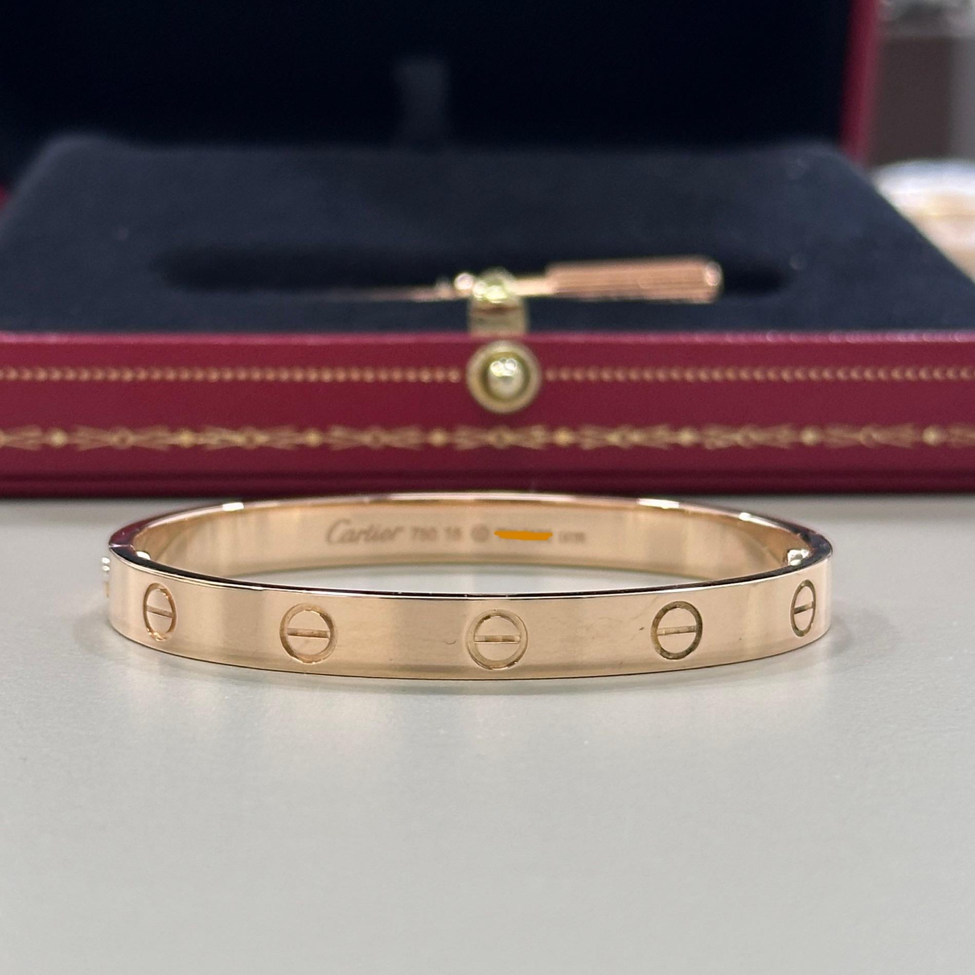 Bracelet Love de Cartier en or rose Taille 16 avec boîte et papiers B6067416 en vente 2