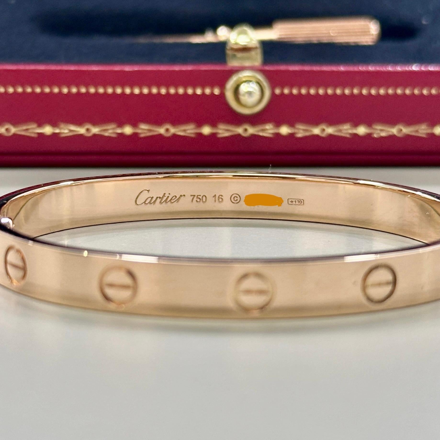 Bracelet Love de Cartier en or rose Taille 16 avec boîte et papiers B6067416 en vente 3