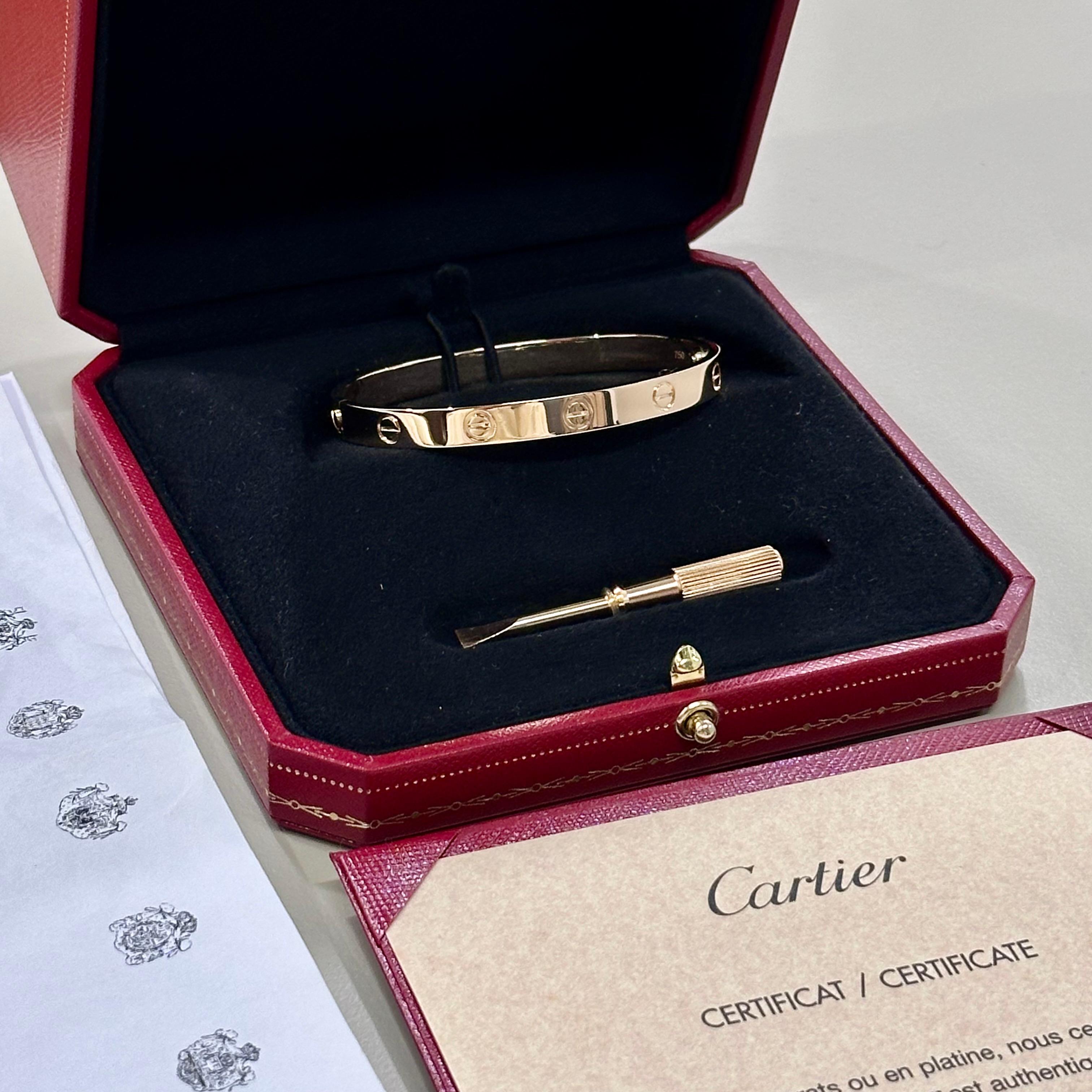 Bracelet Love de Cartier en or rose Taille 16 avec boîte et papiers B6067416 en vente 5
