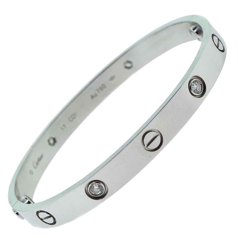 Cartier Love Bracelet in White Gold, with 4 Diamonds 'C-328' For Sale at  1stDibs | cartier love bracelet 4 diamonds white gold, cartier love bracelet  inside, cartier bracelet inside