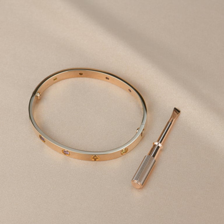 Cartier Love Bracelet Multi Gem Rainbow Rose Gold at 1stDibs