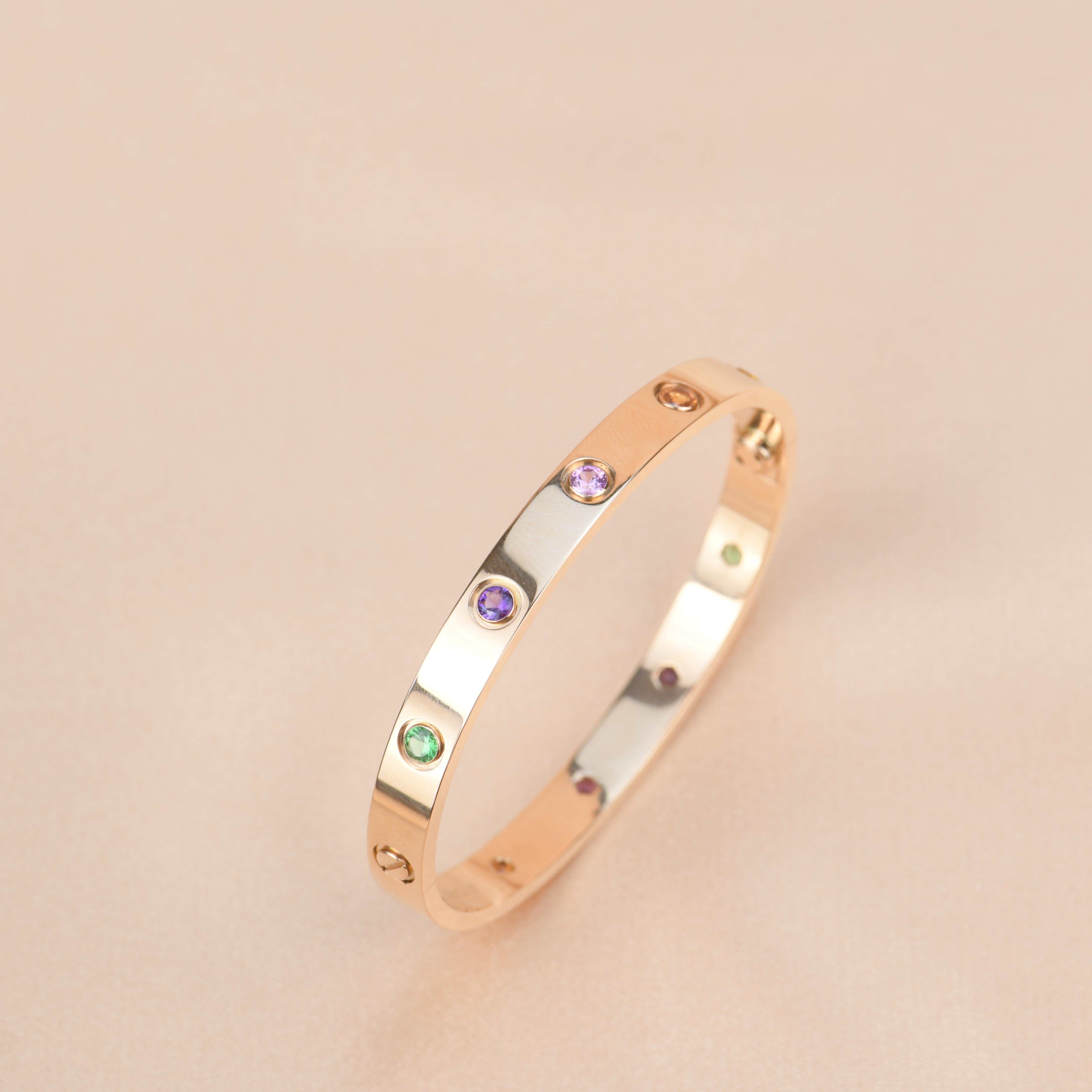 Cartier Love Bracelet Multi Gem Rainbow Rose Gold Size 16 4