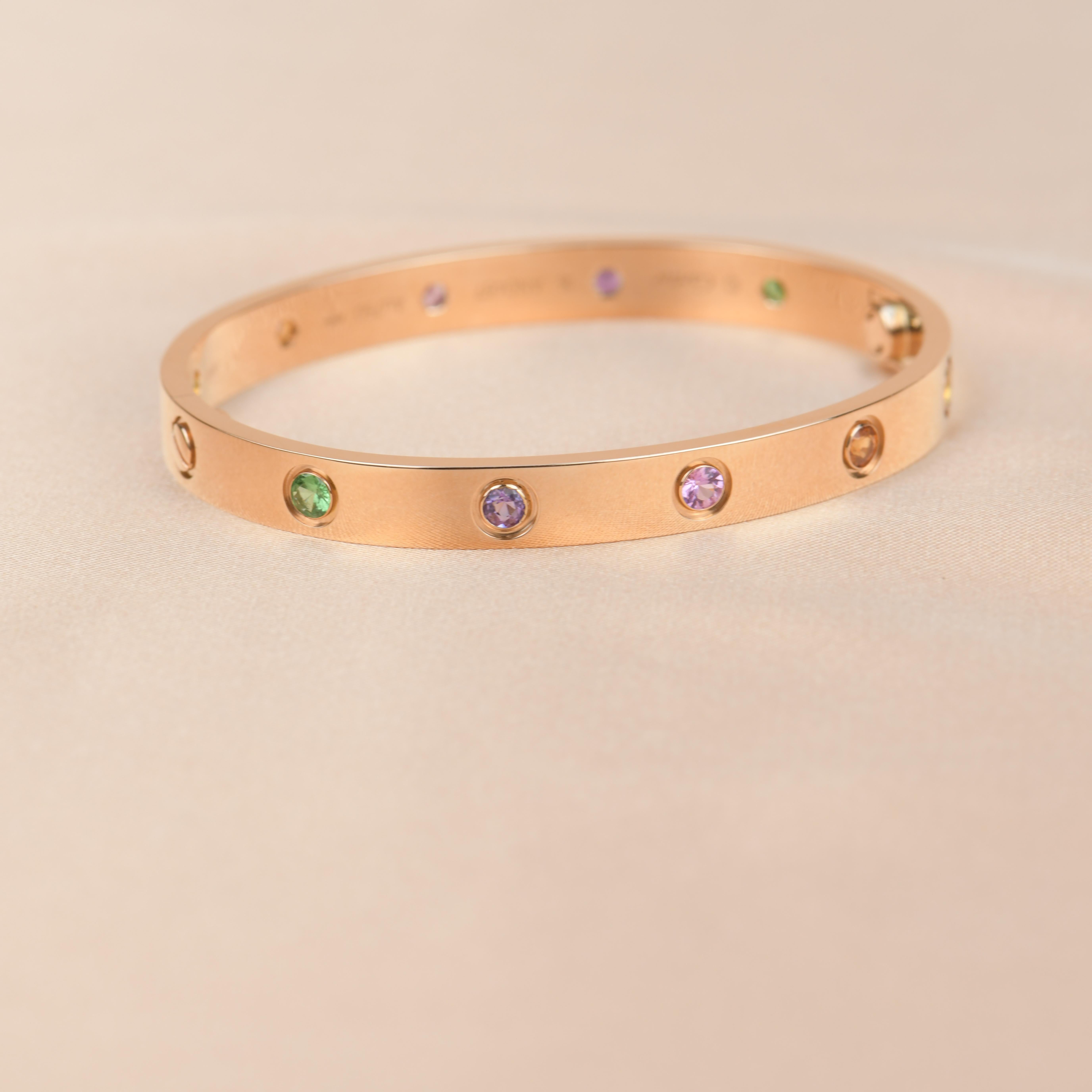 Cartier Love Bracelet Multi Gem Rainbow Rose Gold Size 16 6