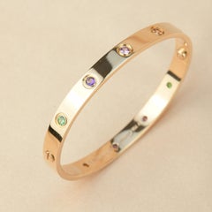 Cartier Love Bracelet Multi Gem Rainbow Rose Gold Size 17