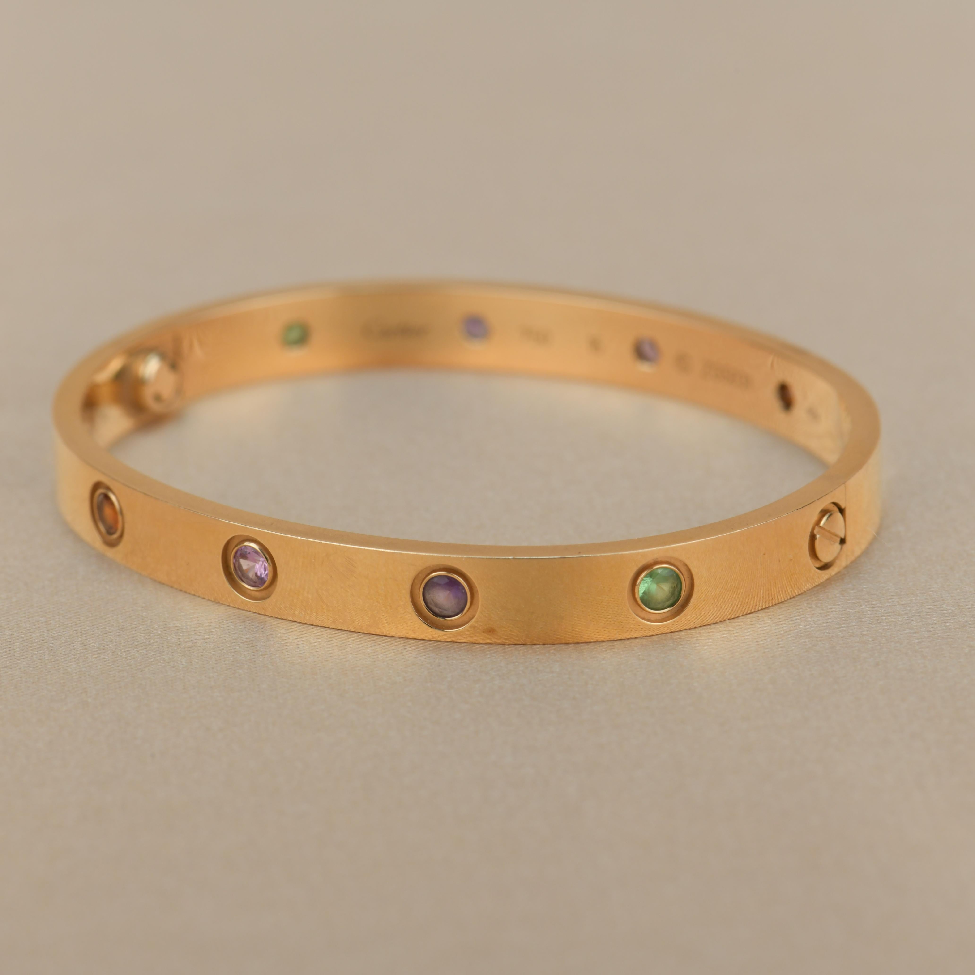 Brilliant Cut Cartier Love Bracelet Multi Gem Rainbow Rose Gold