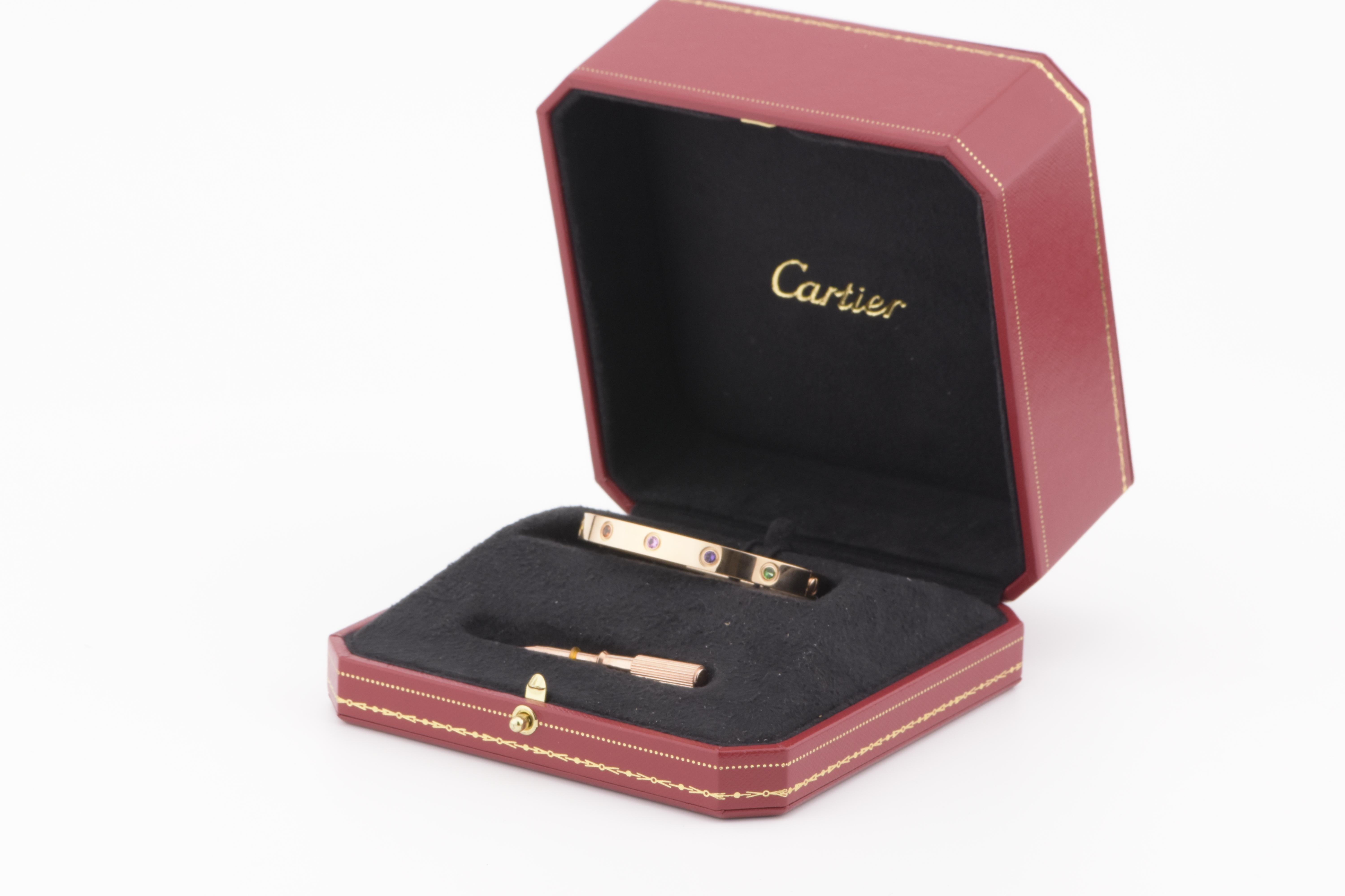 Brilliant Cut Cartier Love Bracelet Multi Gem Rainbow Rose Gold