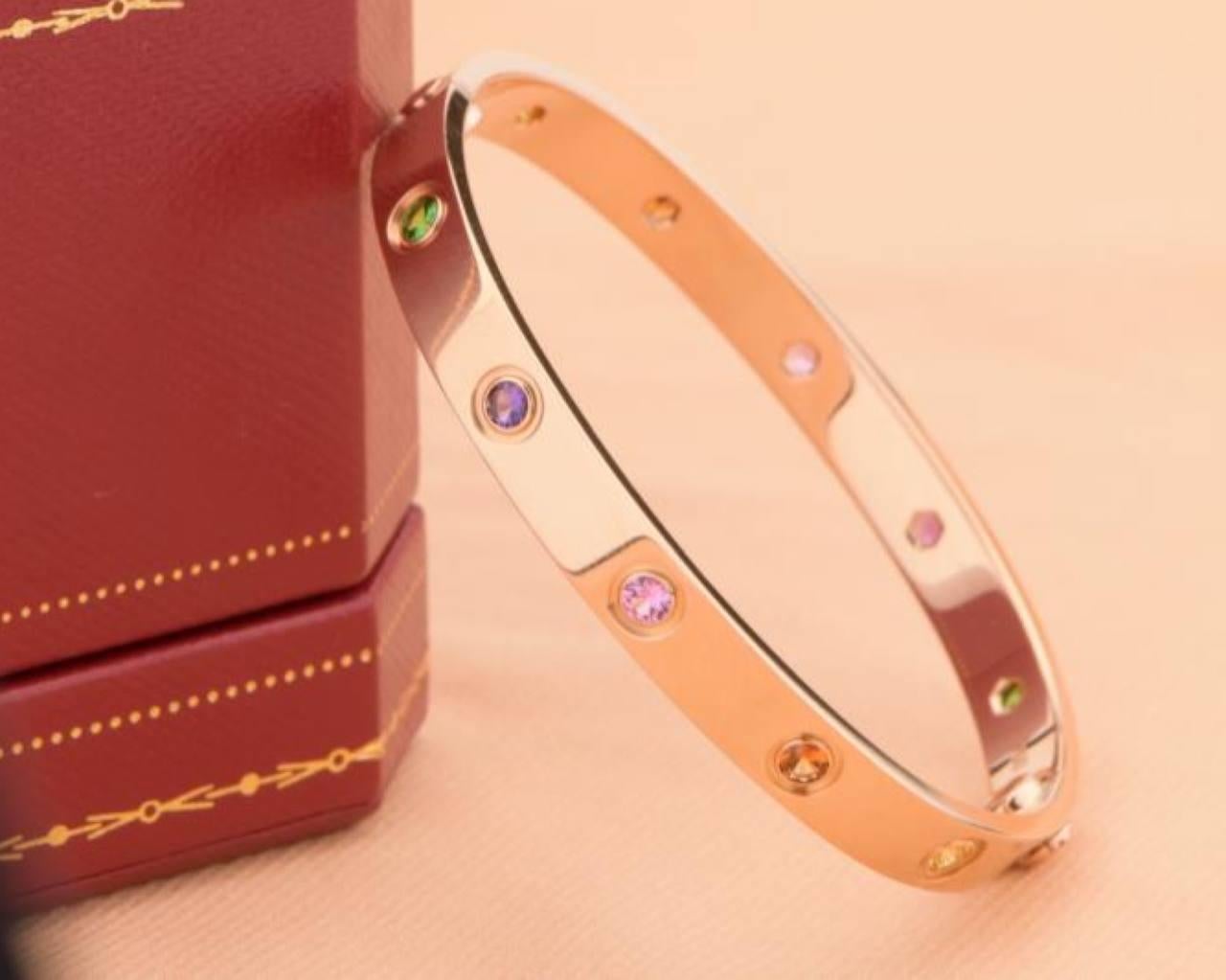 Brilliant Cut Cartier Love Bracelet Multi Gem Rainbow Rose Gold